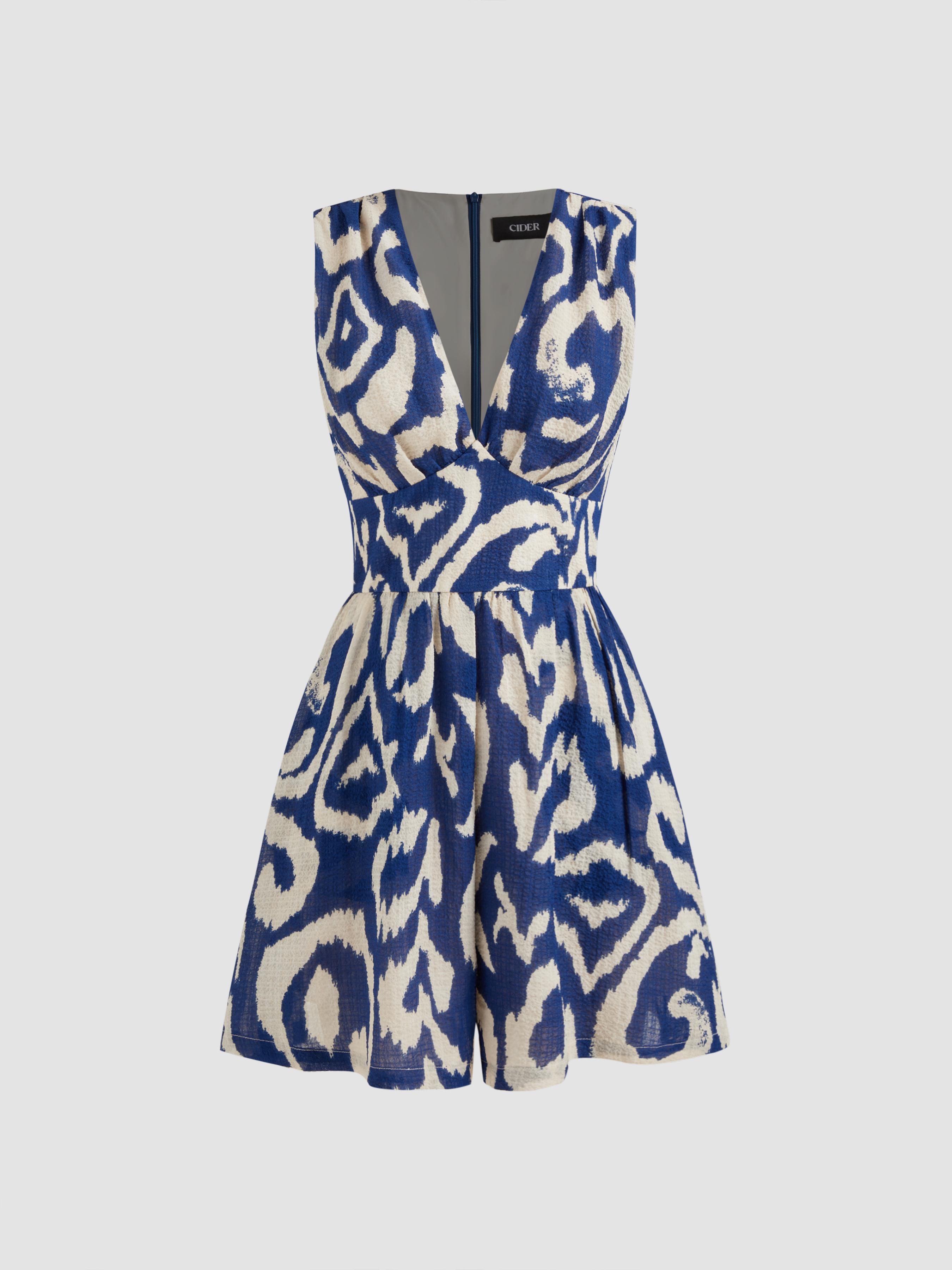 V-neck Abstract Pocket Zipper Romper by CIDER
