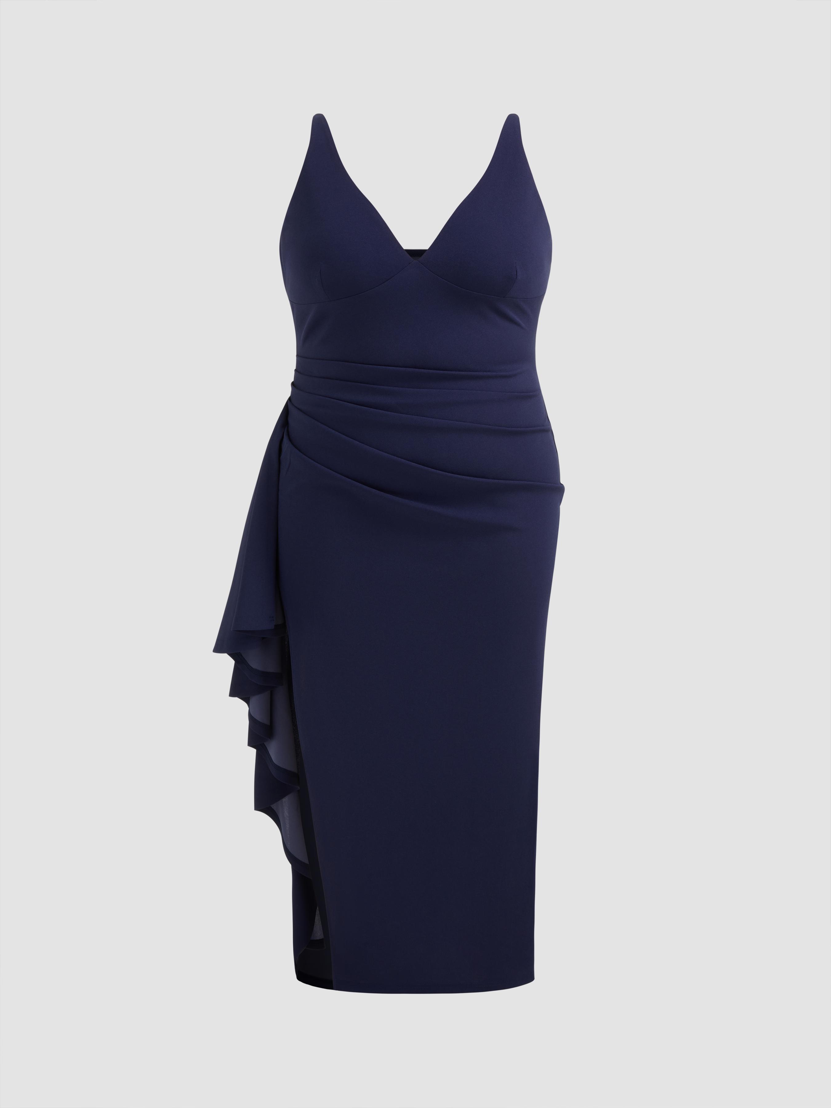 V-neck Asymmetrical Ruffle Hem Maxi Dress Curve & Plus by CIDER