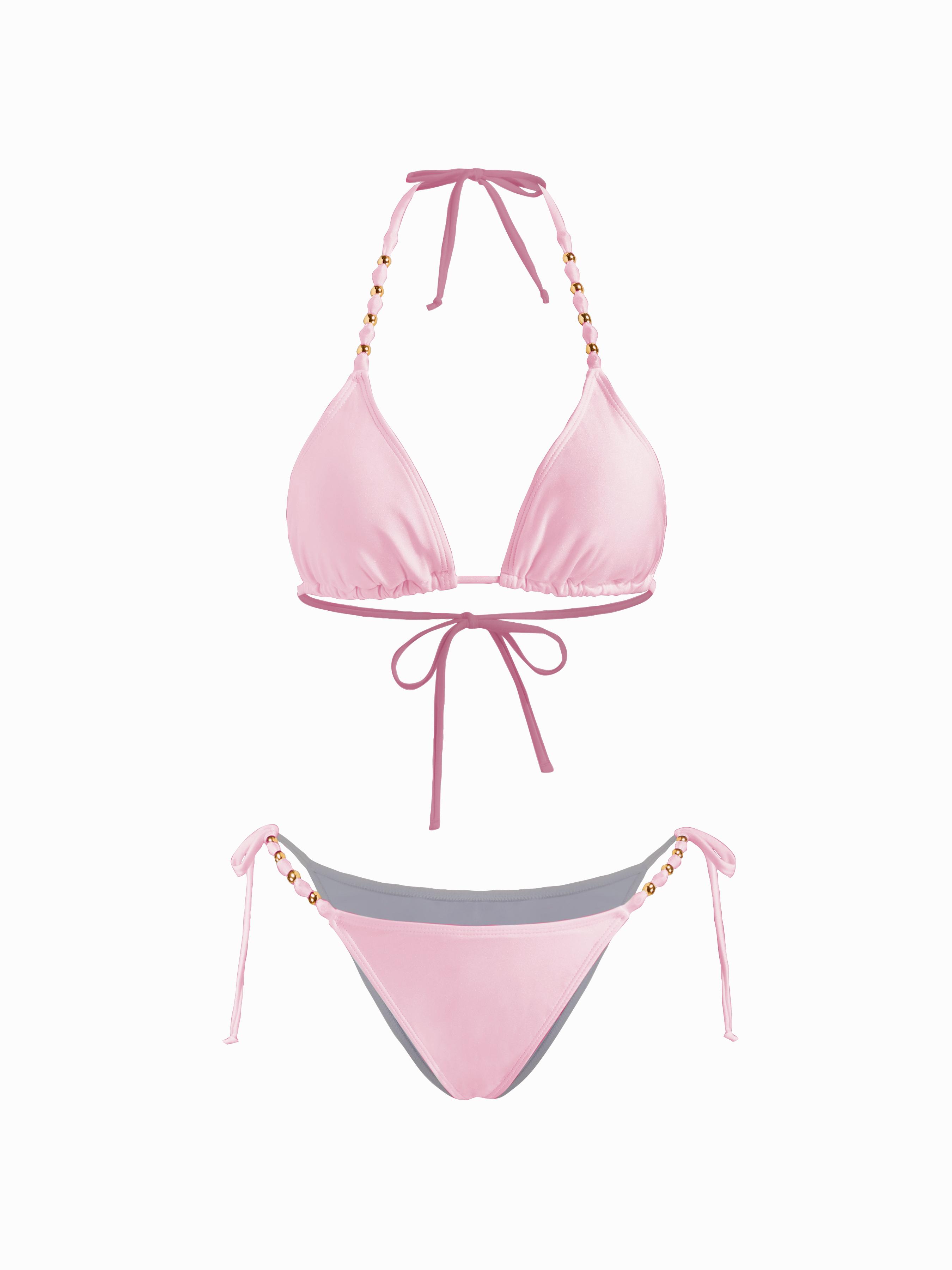 V-neck Beaded Halter Cheeky Bikini Set by CIDER