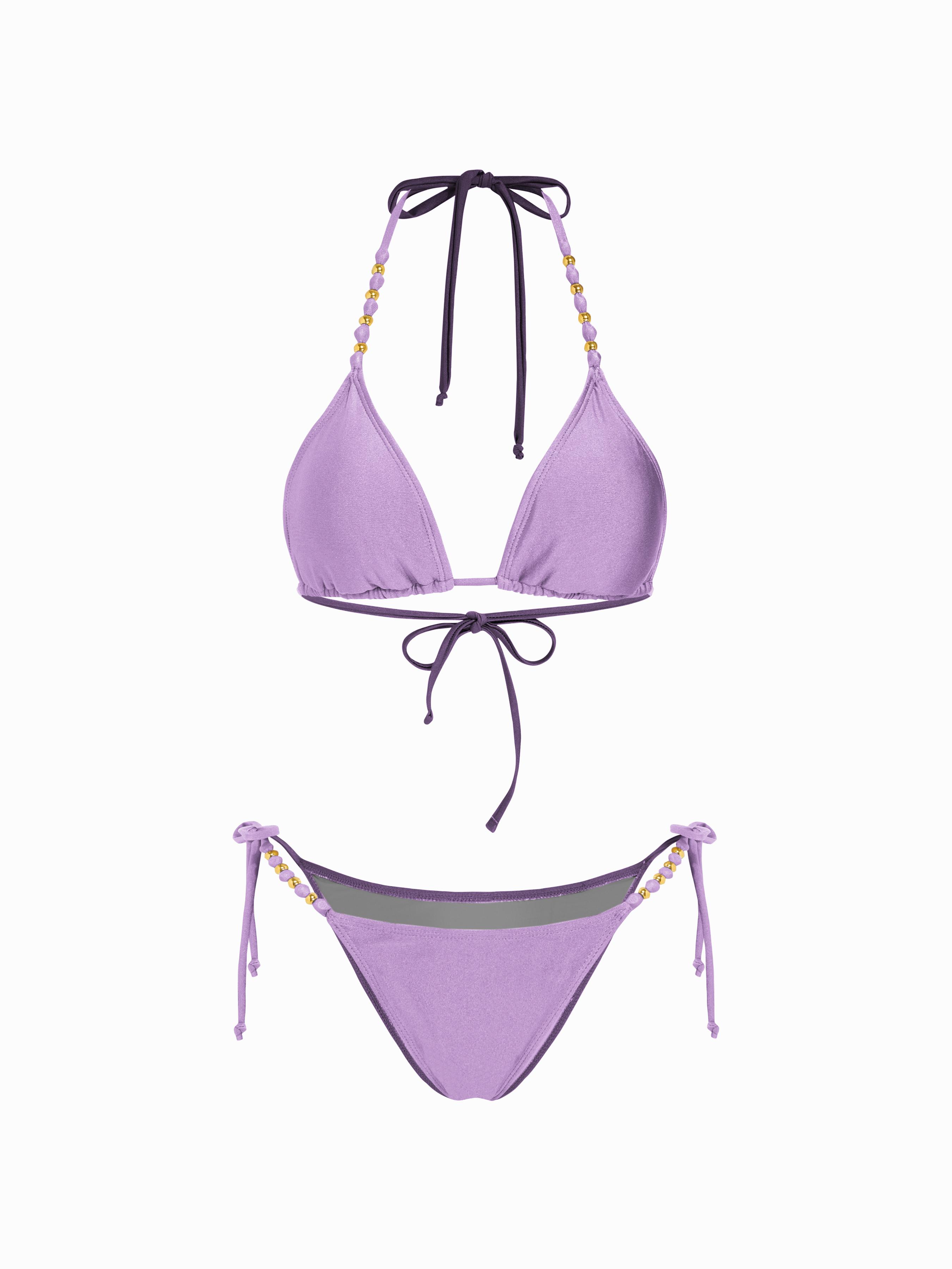 V-neck Beaded Halter Cheeky Bikini Set by CIDER