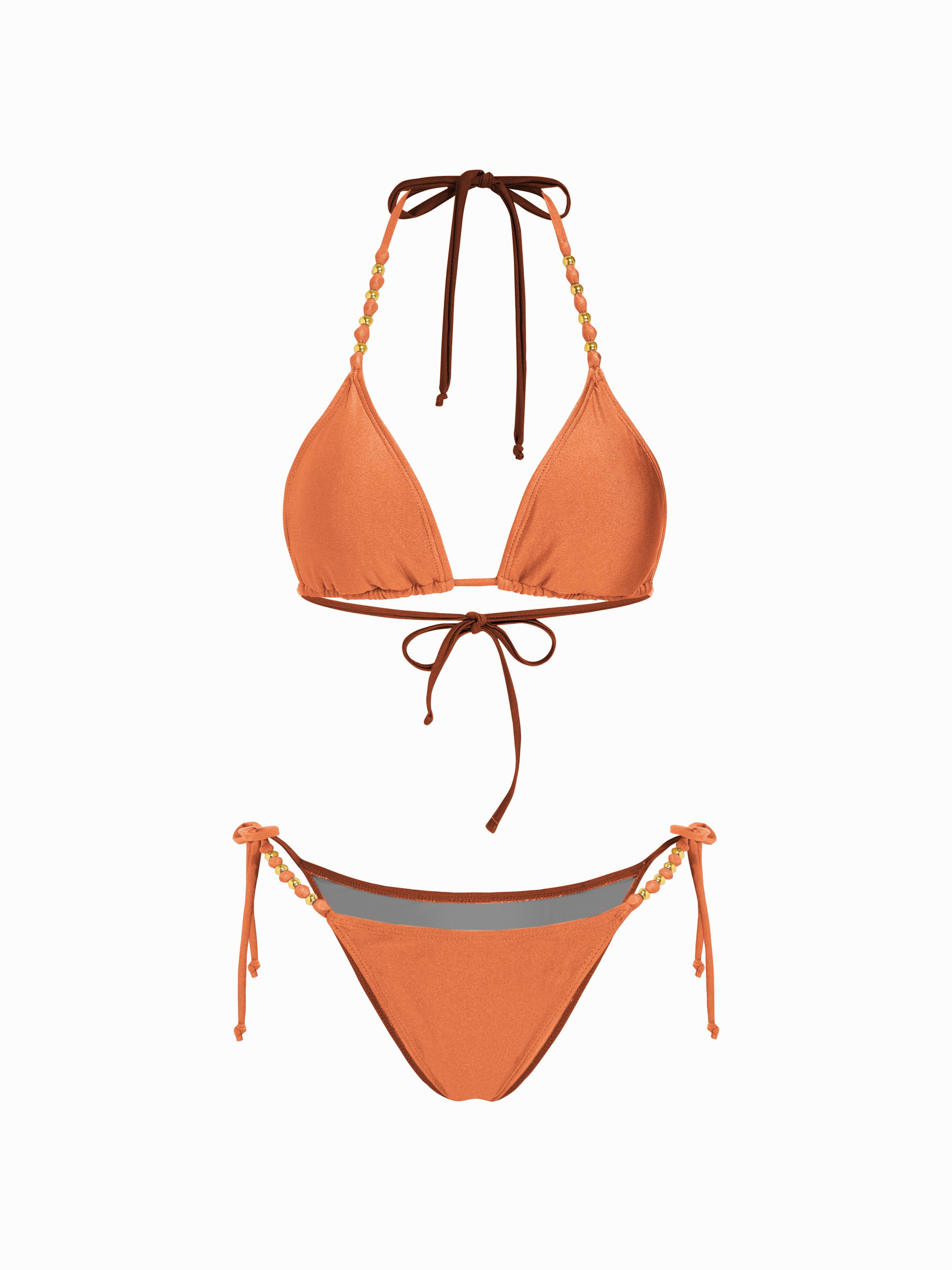 V-neck Beaded Halter Cheeky Bikini Set by CIDER