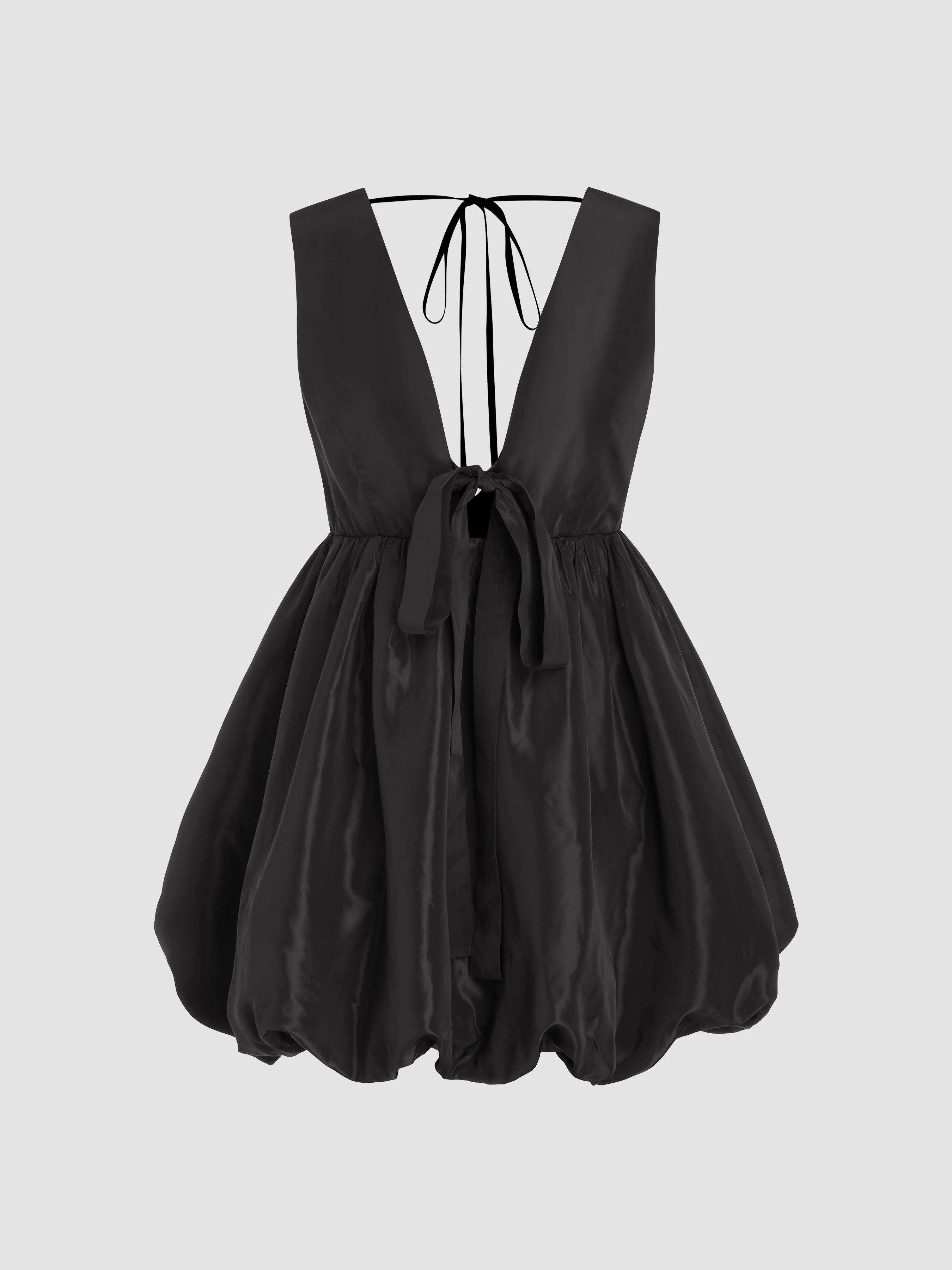 V-neck Bowknot Tie Back Bubble Mini Dress by CIDER