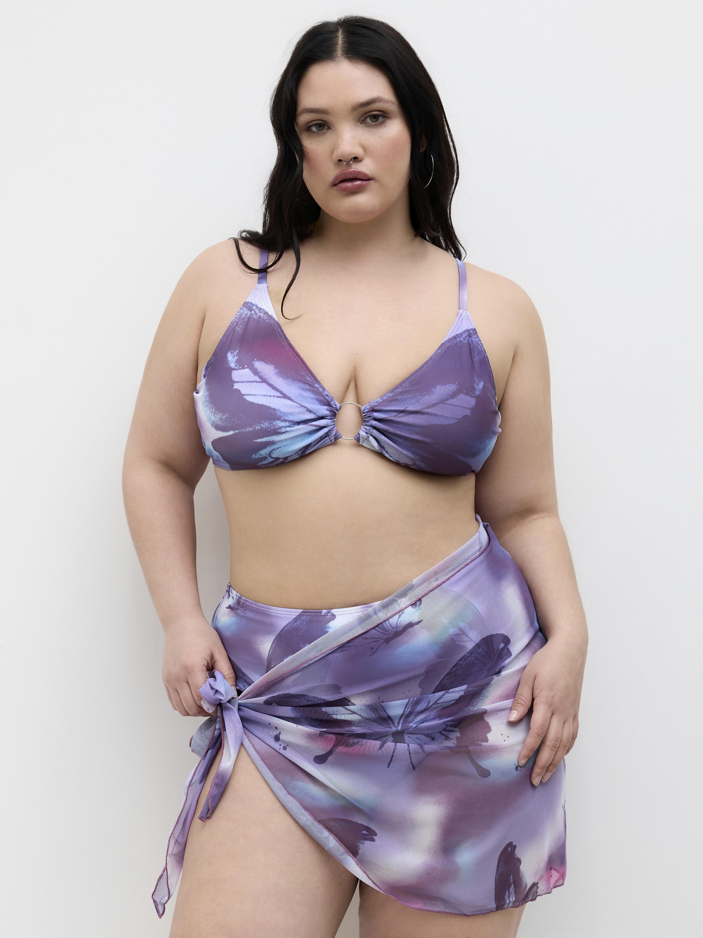 V-neck Butterfly O-Ring Bracelet Full Coverage Bikini Set With Sarong Curve & Plus by CIDER