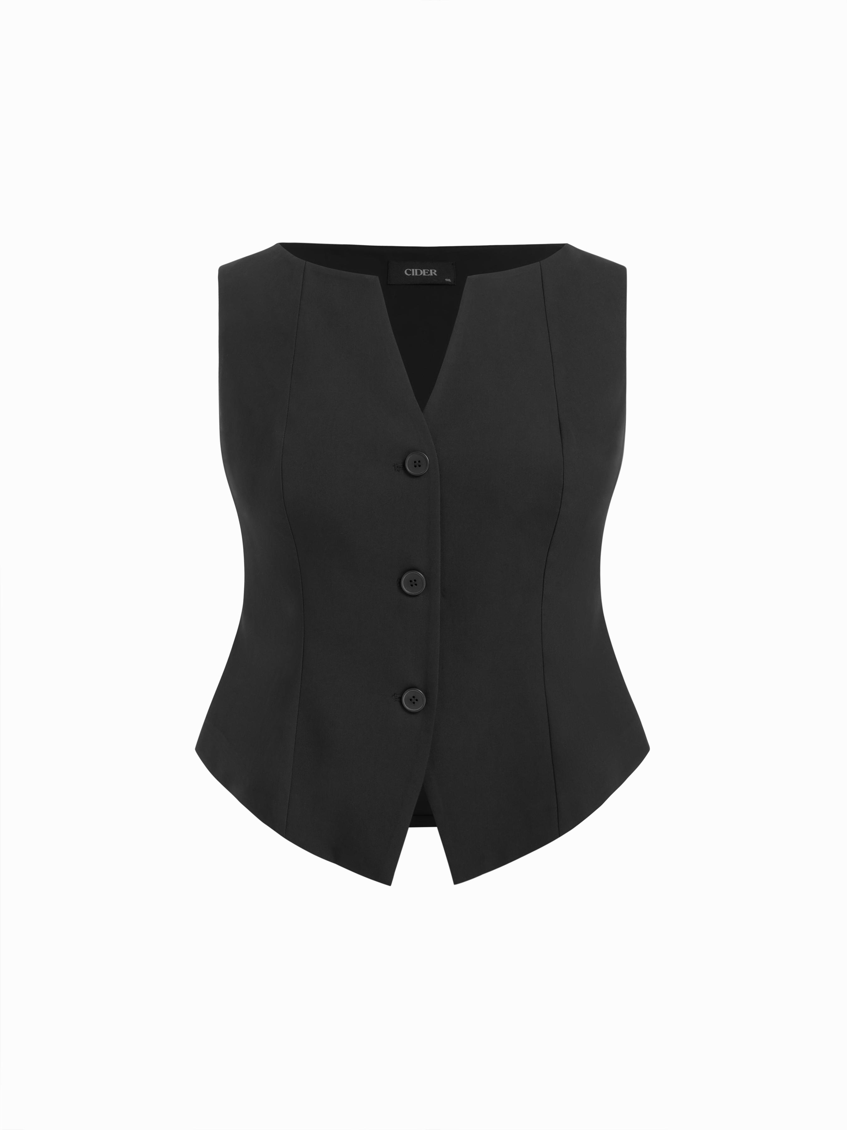 V-neck Button Blazer Vest Curve & Plus by CIDER