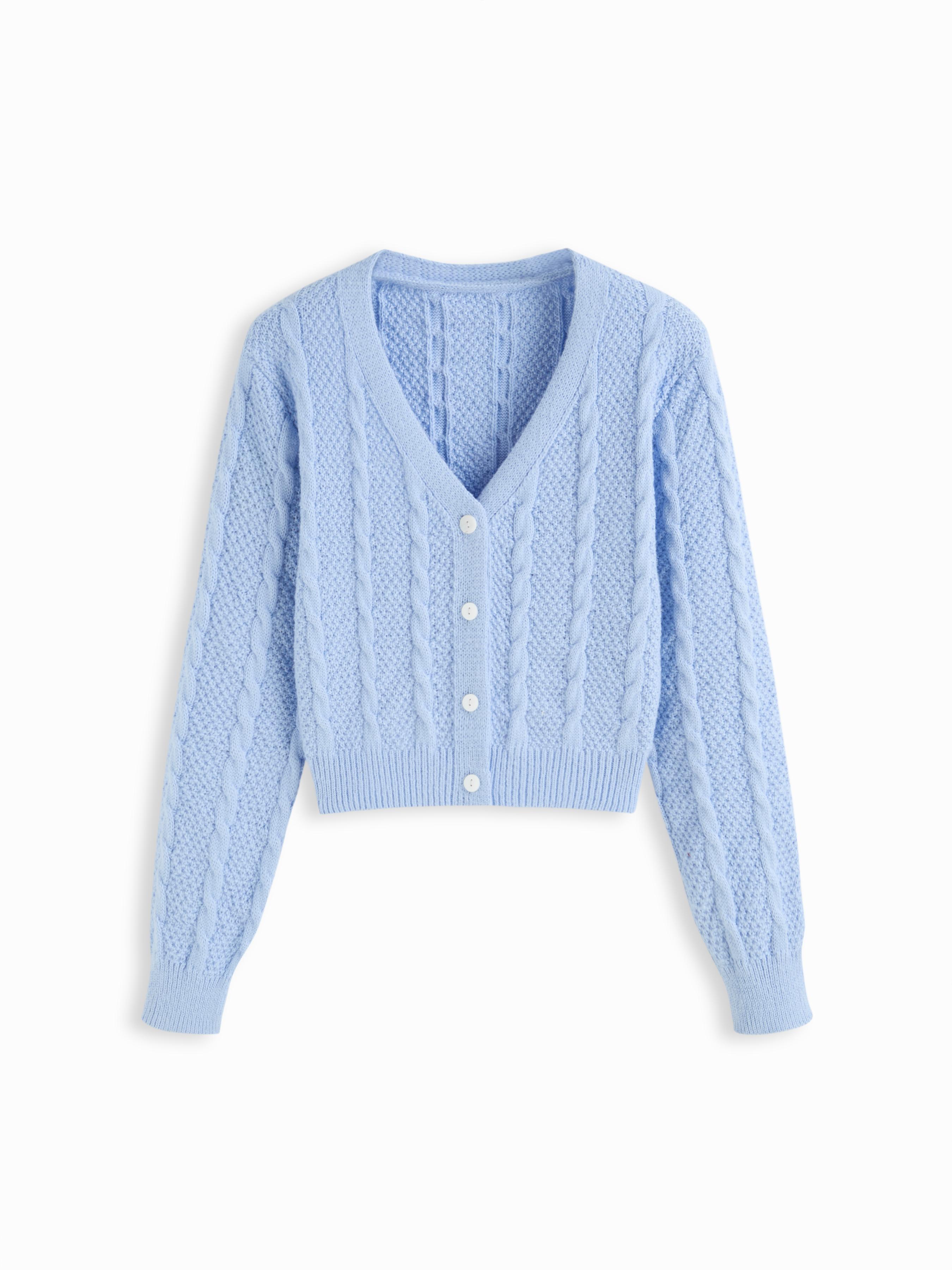 V-neck Cable Knit Button Cardigan by CIDER