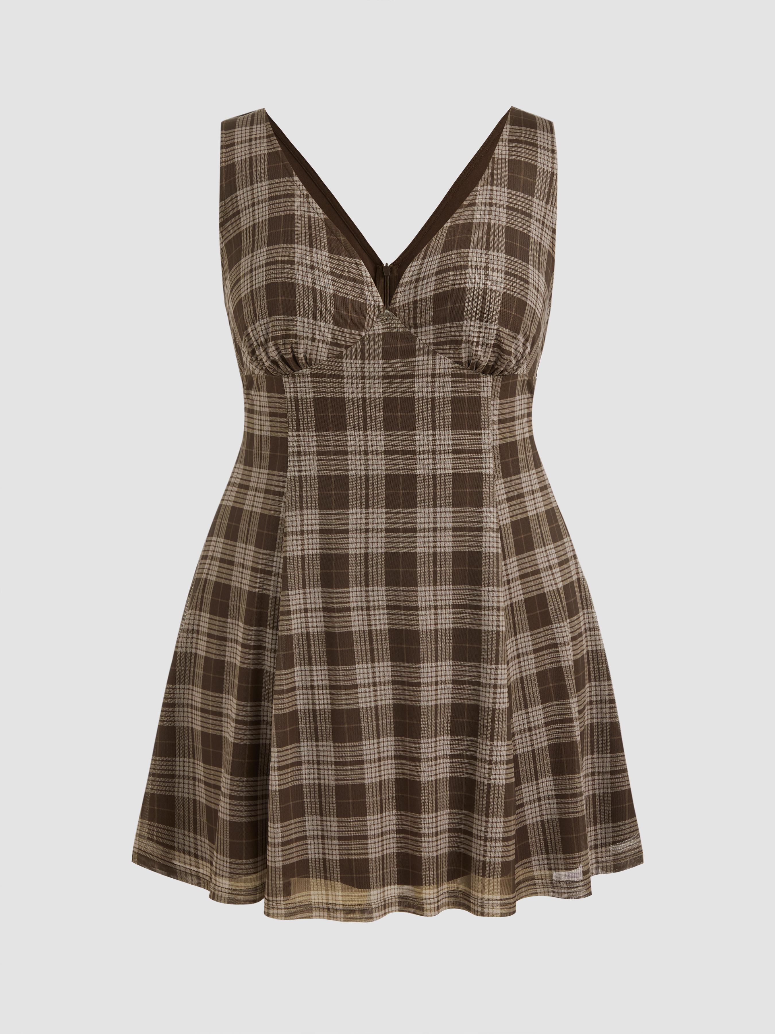 V-neck Check Mini Dress Curve & Plus by CIDER