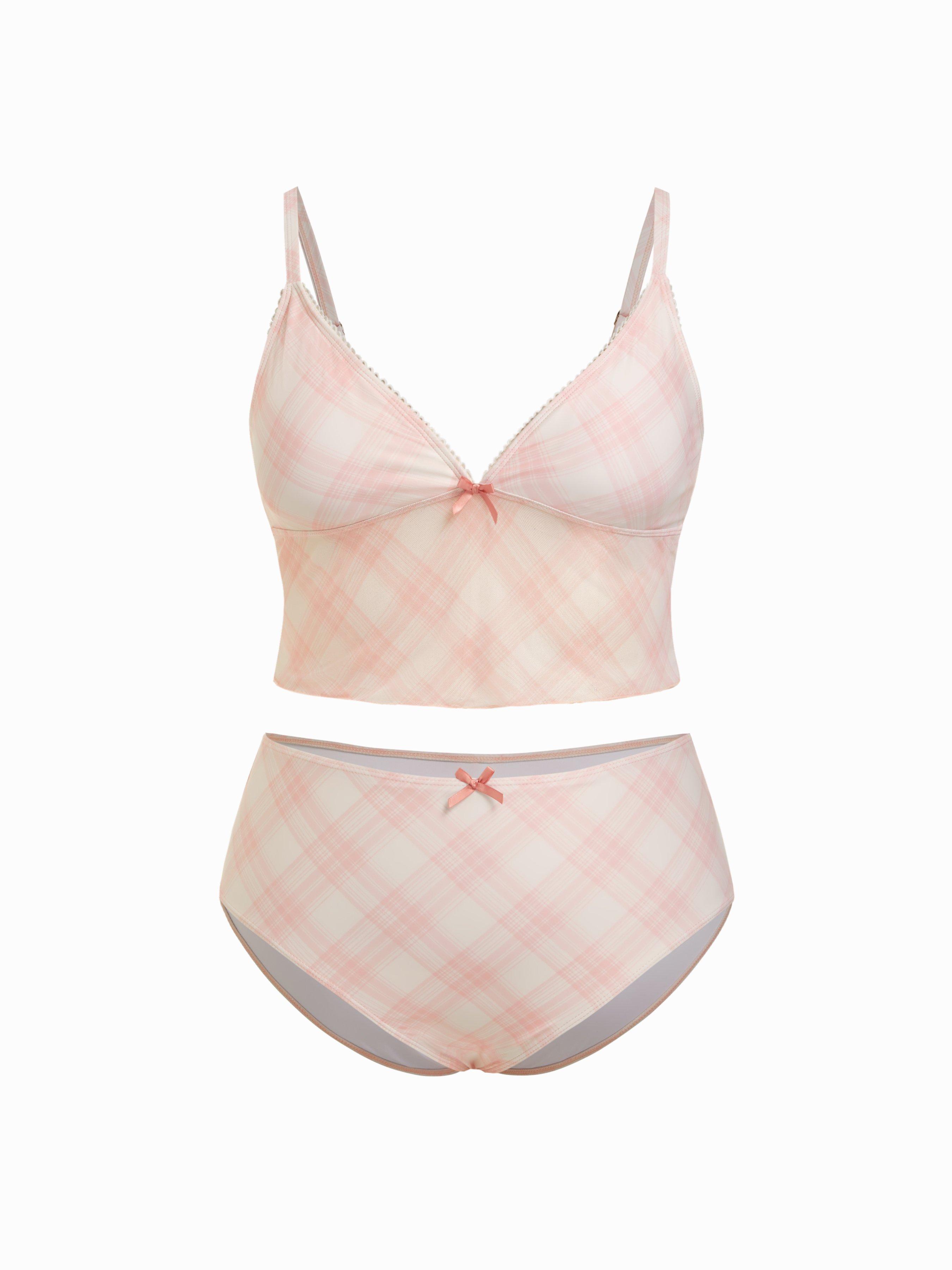 V-neck Checks Bowknot Tankini & Mid Rise Full Coverage Bikini Bottom Set Curve & Plus by CIDER
