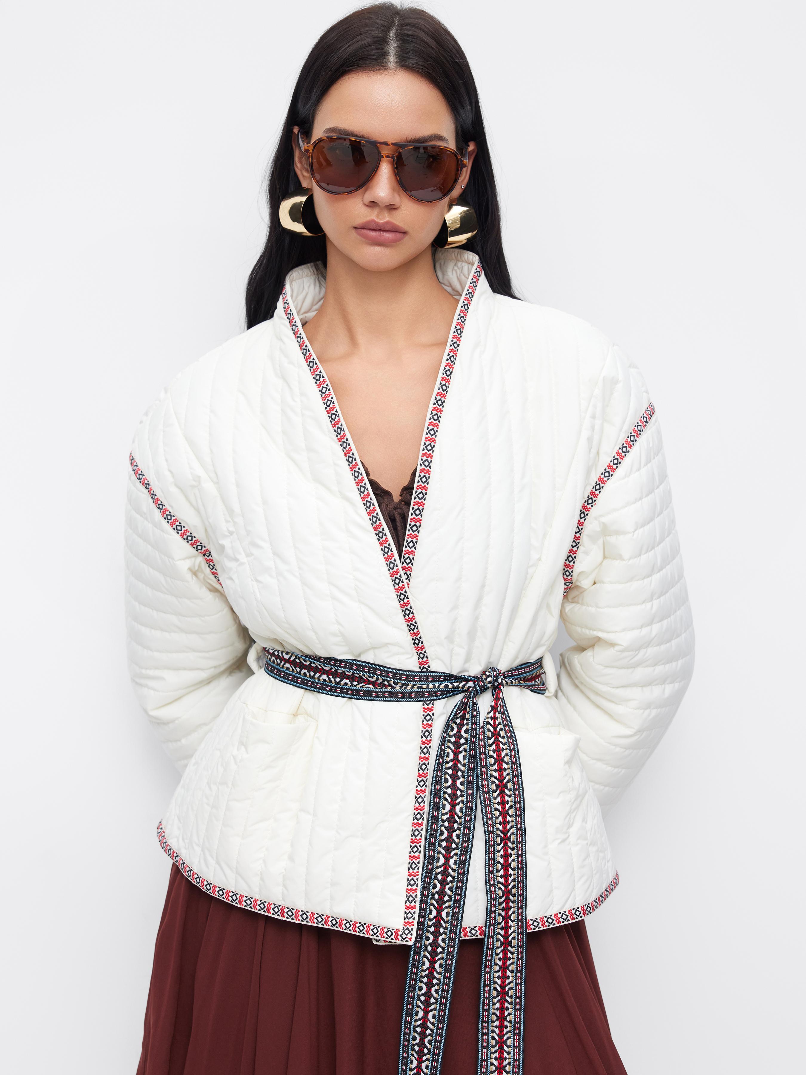 V-neck Contrasting Binding Oversized Puffer With Belt by CIDER
