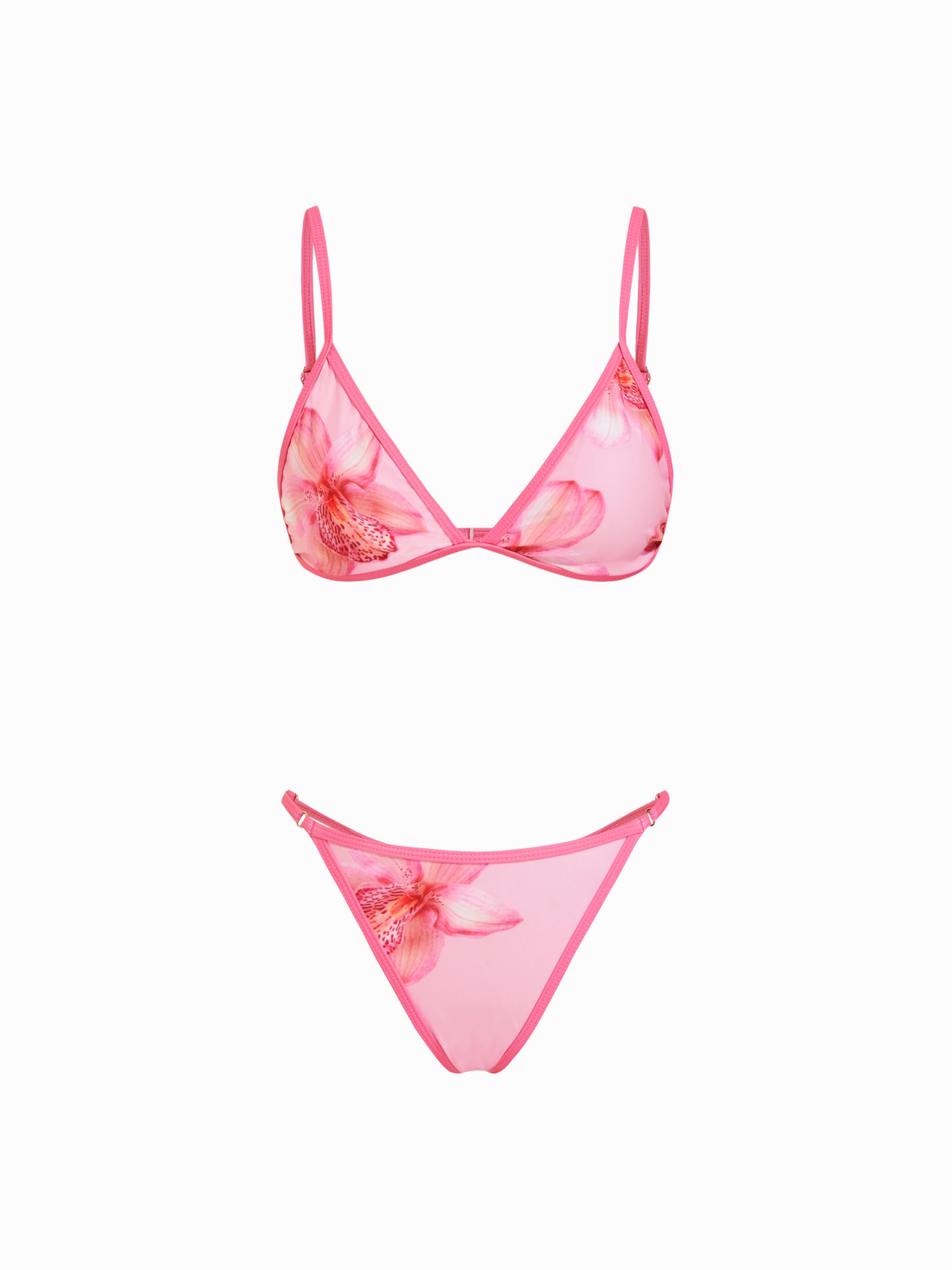 V-neck Floral Binding Trim Triangle Bikini Set by CIDER