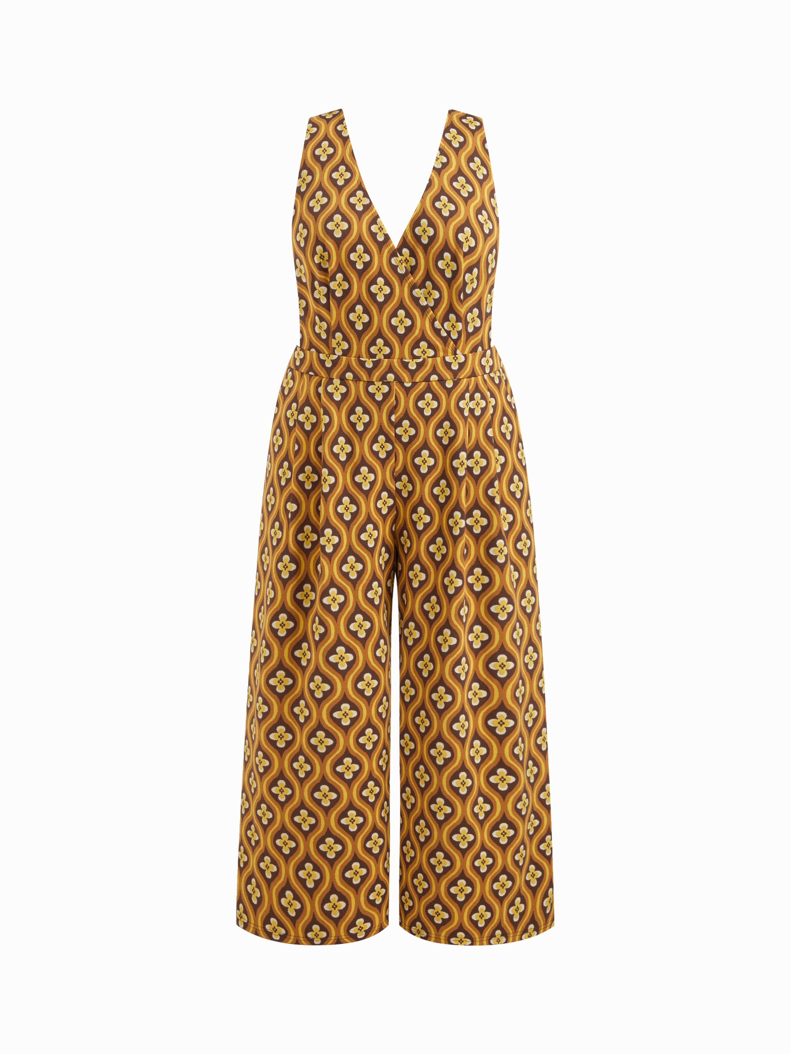 V-neck Floral Geometric Jumpsuit Curve & Plus by CIDER