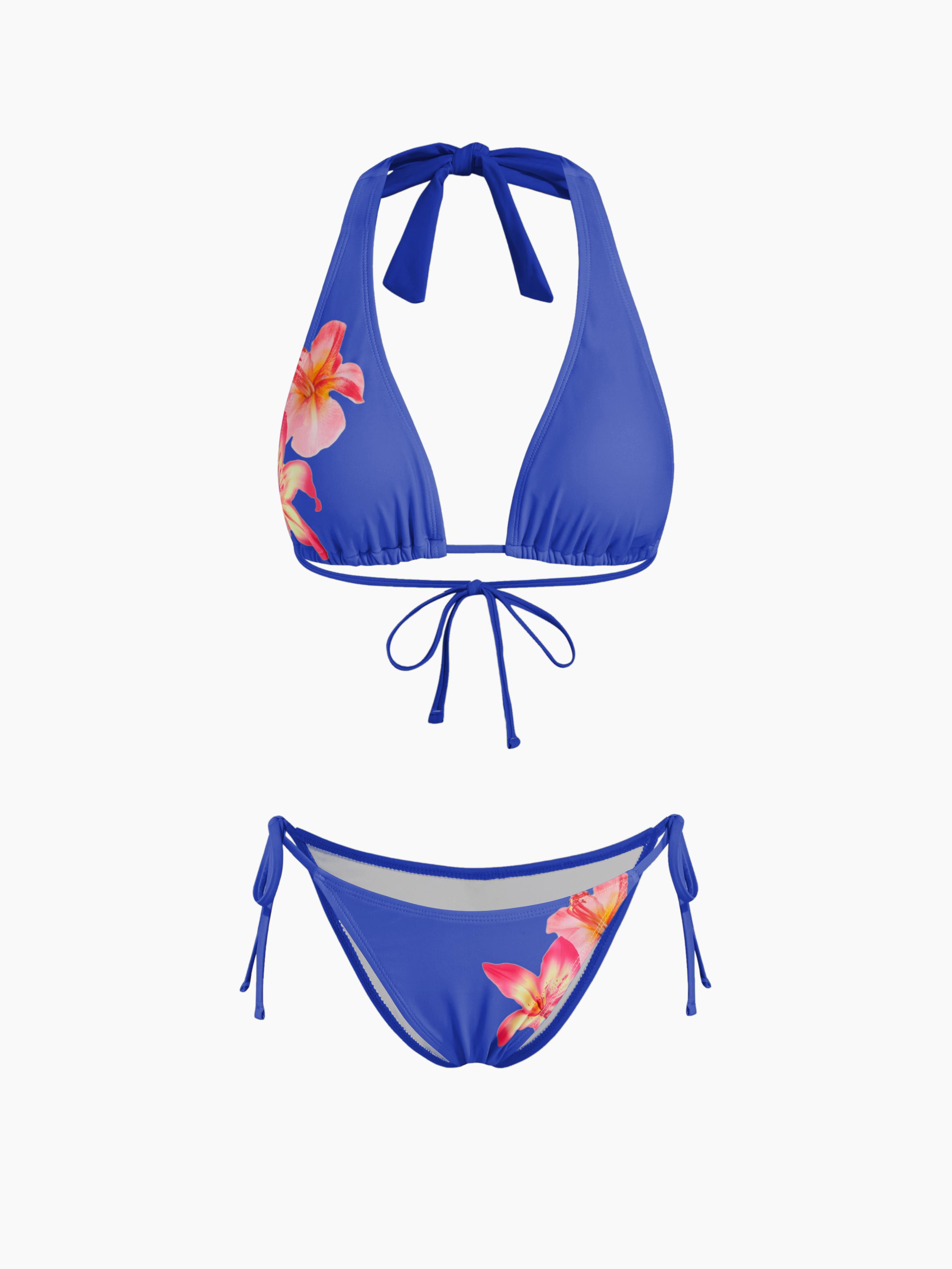 V-neck Floral Knotted Halter Tie Side Bikini Set by CIDER