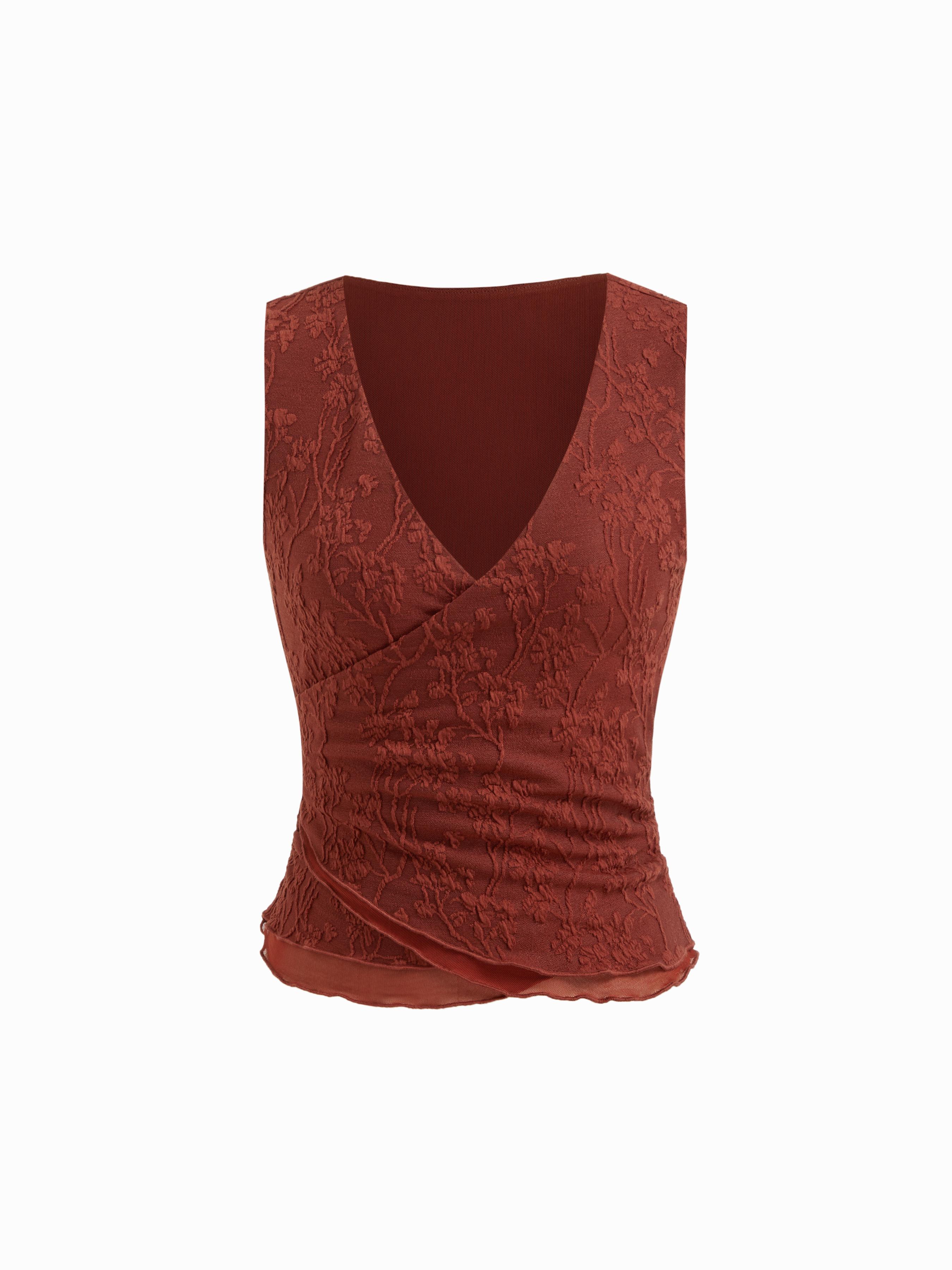 V-neck Floral Lettuce Trim Tank Top by CIDER