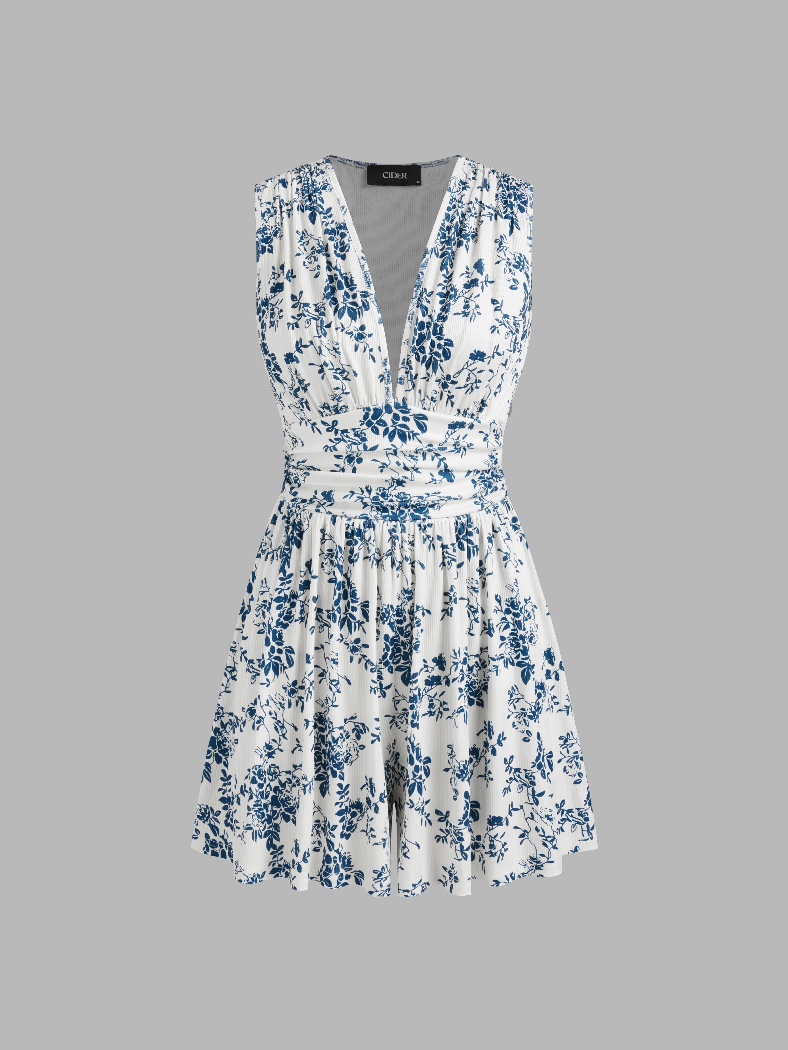 V-neck Floral Ruched Romper by CIDER