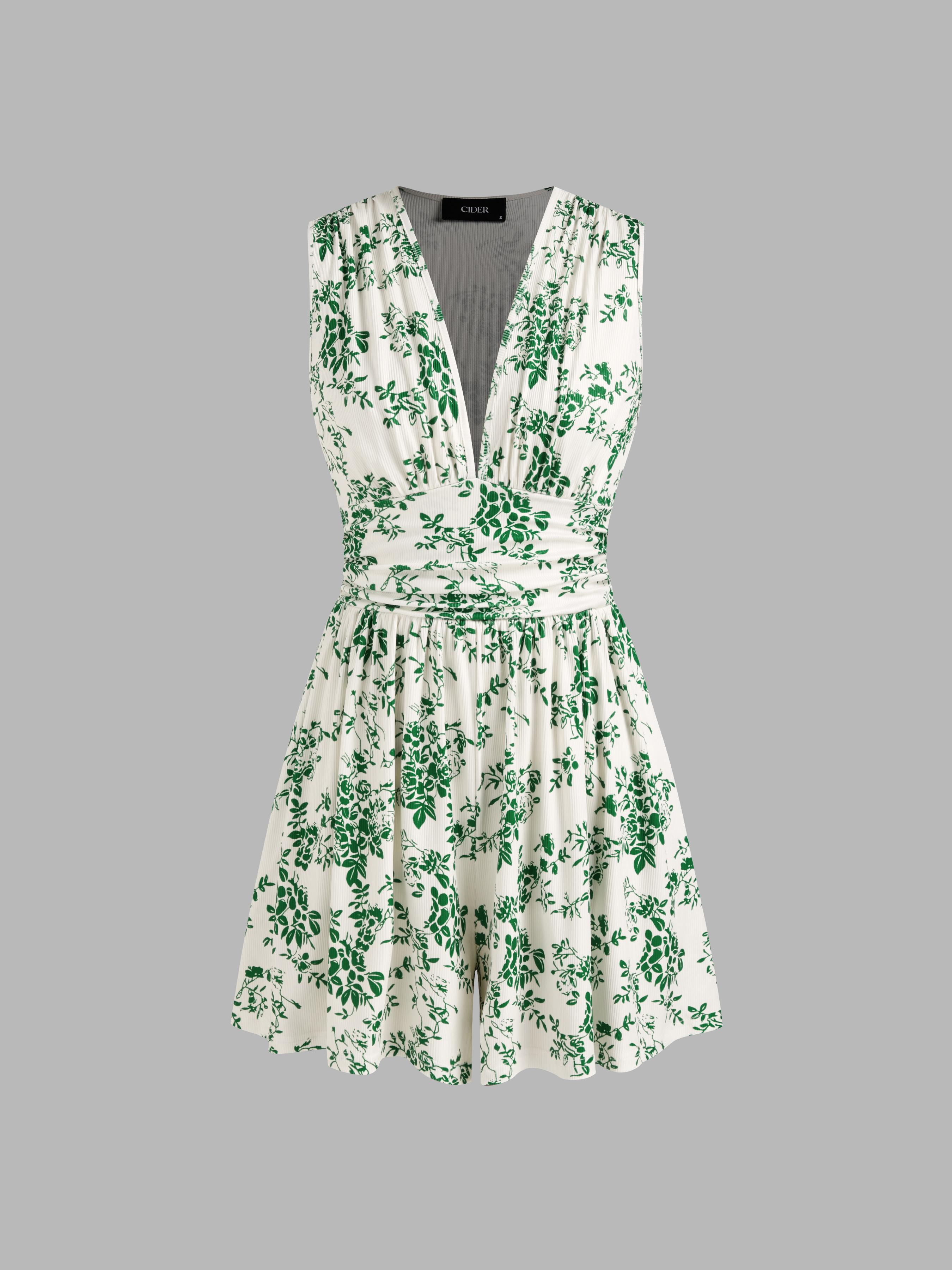 V-neck Floral Ruched Romper by CIDER