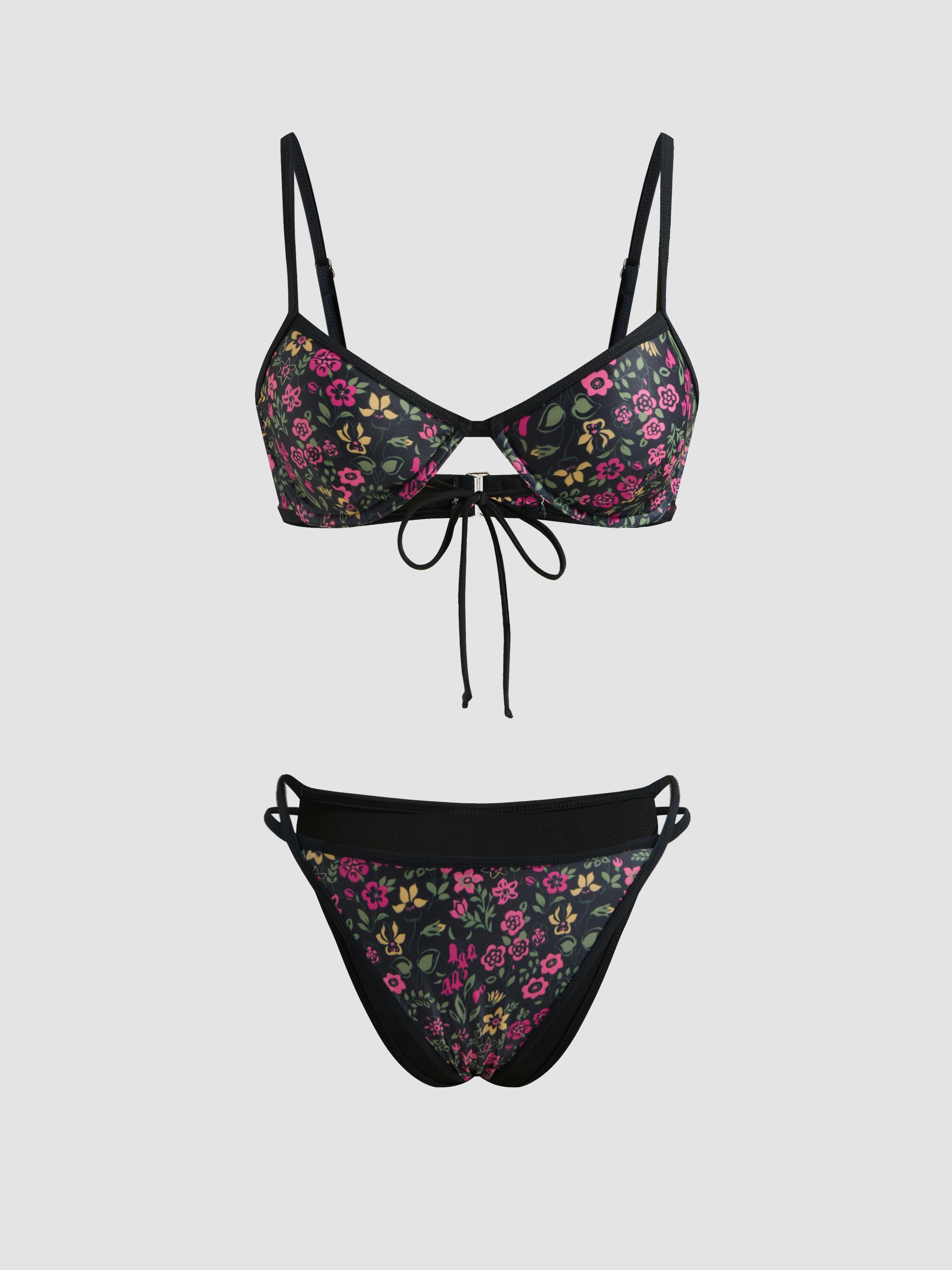 V-neck Floral Underwire Cheeky Bikini Swimsuit by CIDER