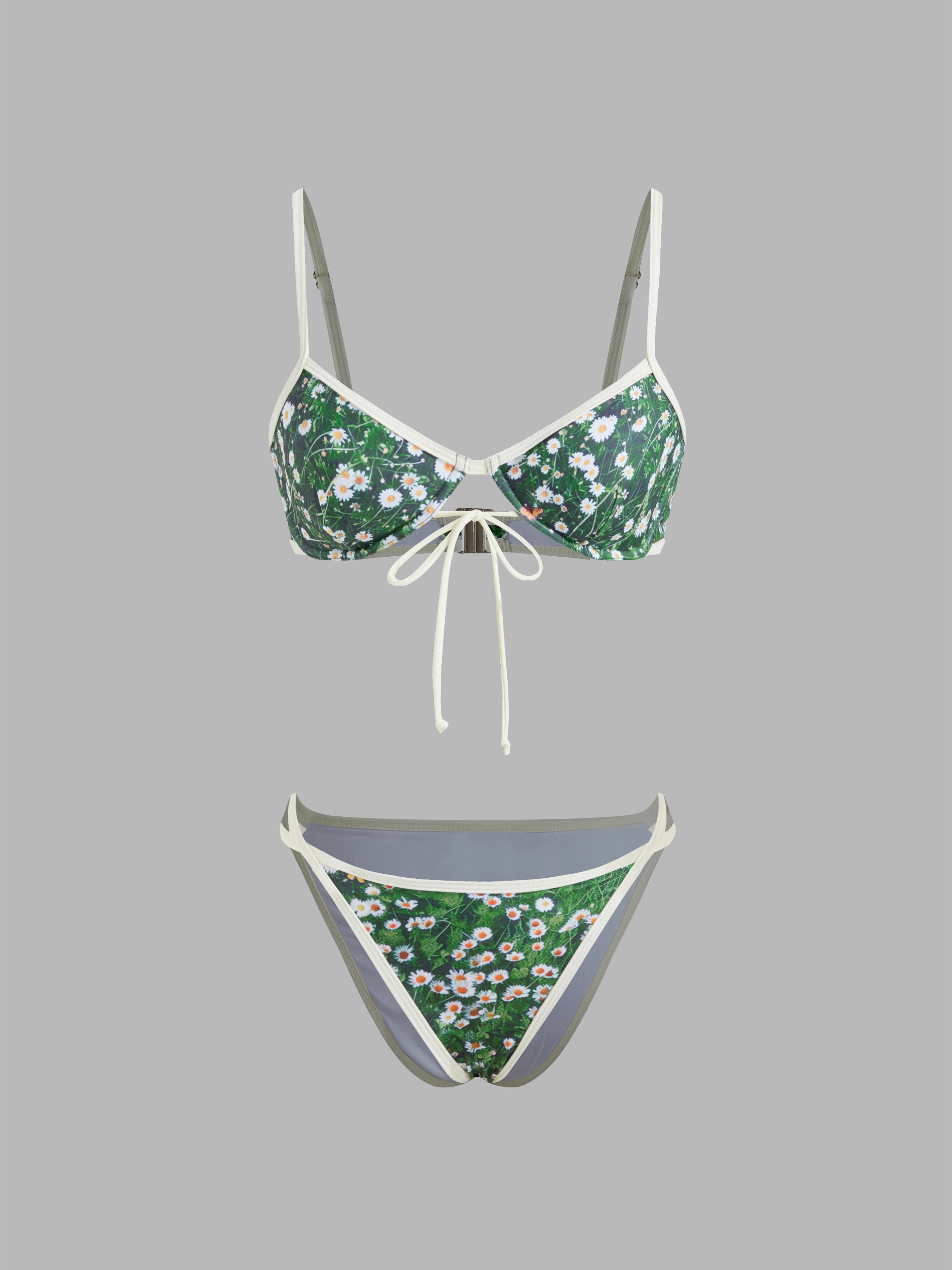 V-neck Floral Underwire Cheeky Bikini Swimsuit by CIDER
