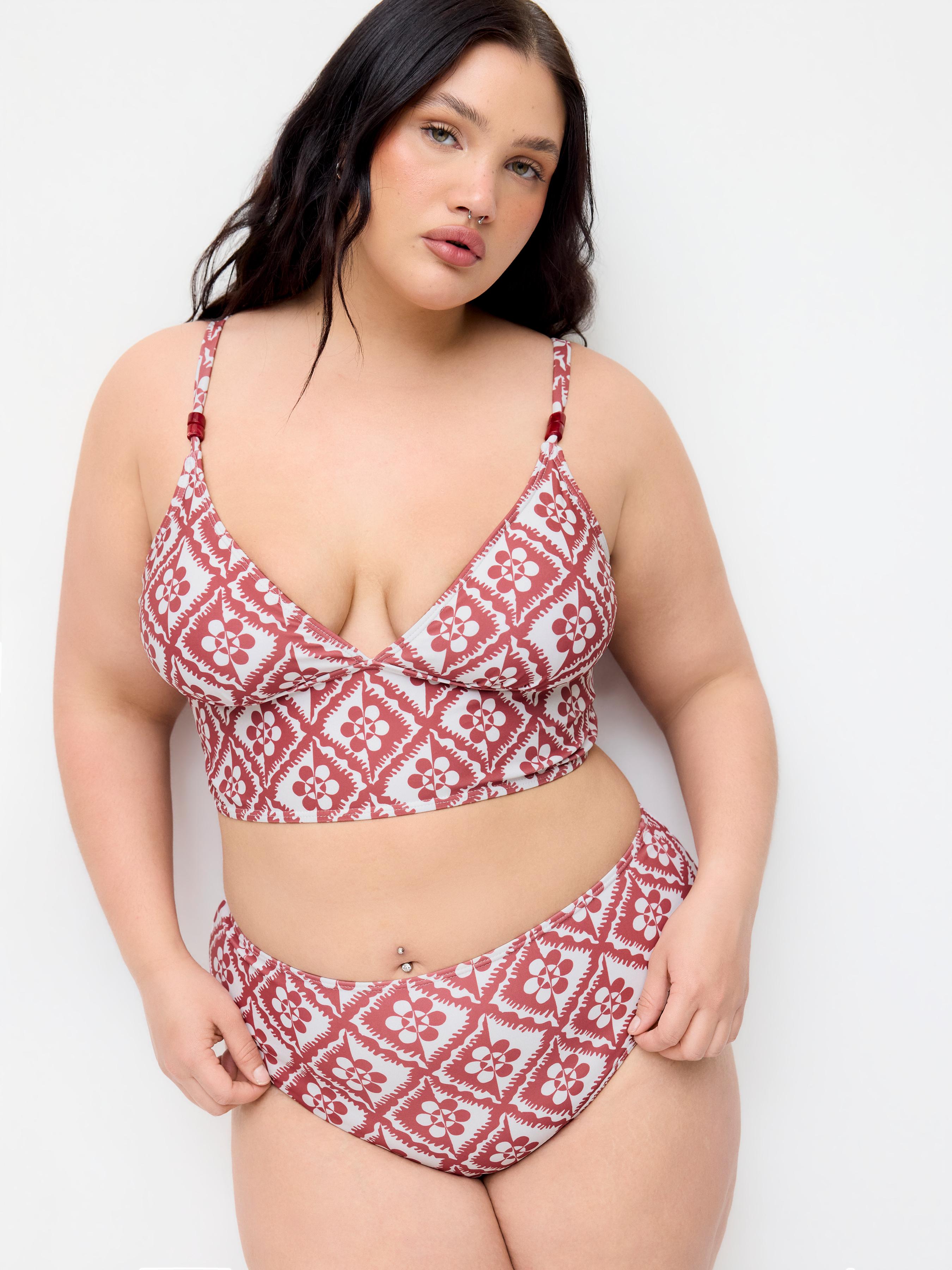 V-neck Geometric Print Bracelet Top & Mid Rise Bottoms Bikini Set Curve & Plus by CIDER