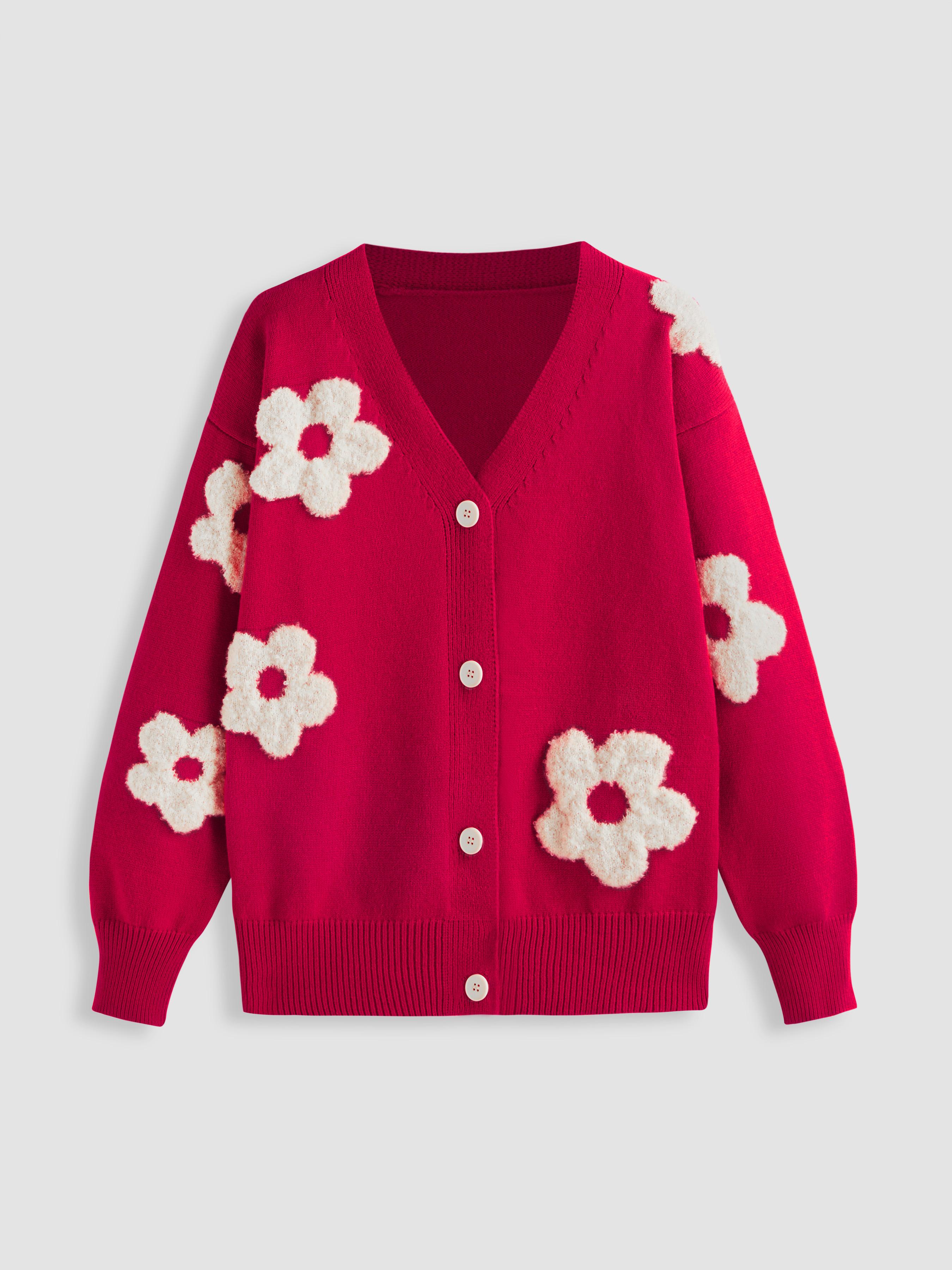 V-neck Graphic Floral Button Cardigan by CIDER