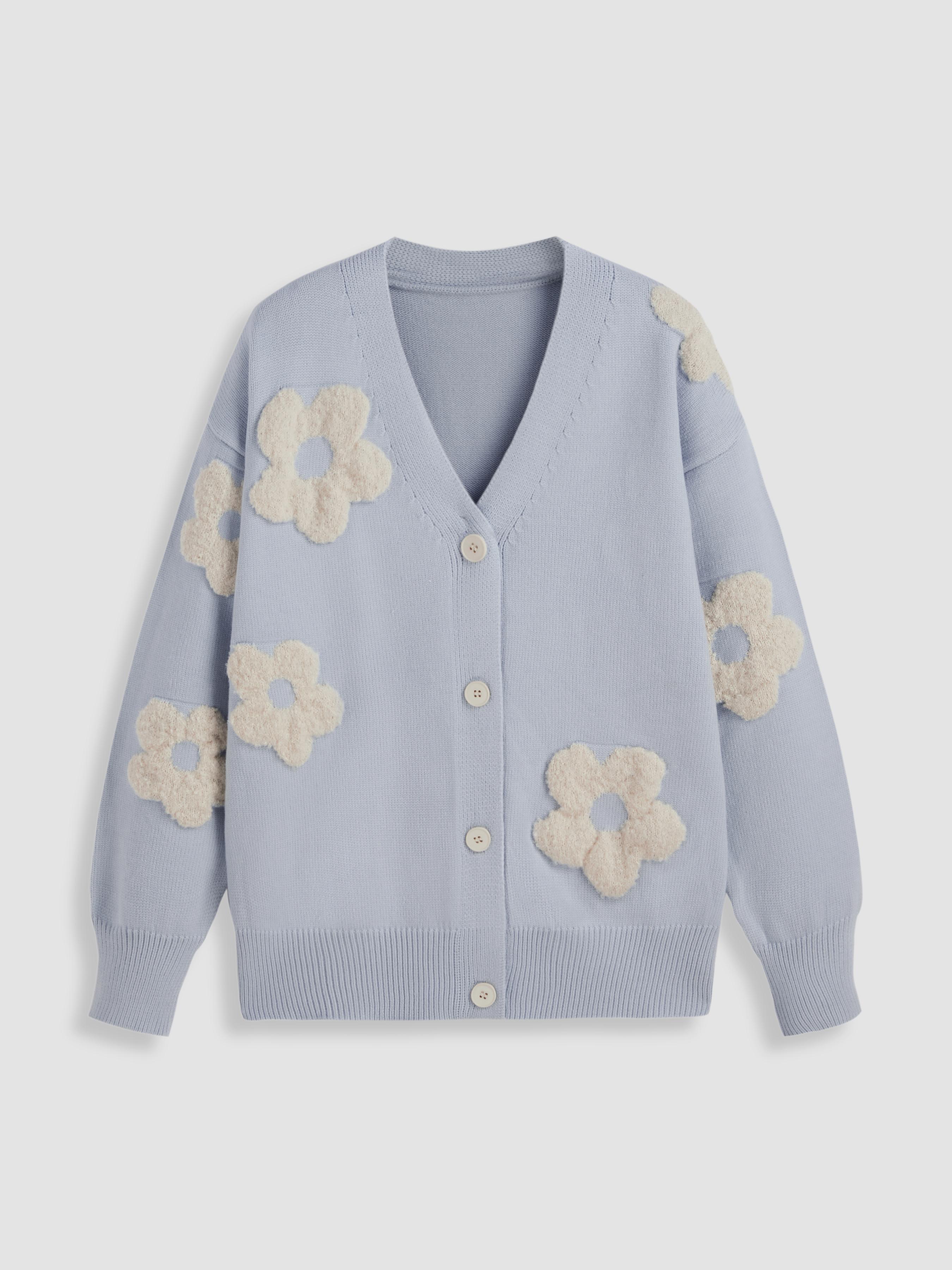 V-neck Graphic Floral Button Cardigan by CIDER