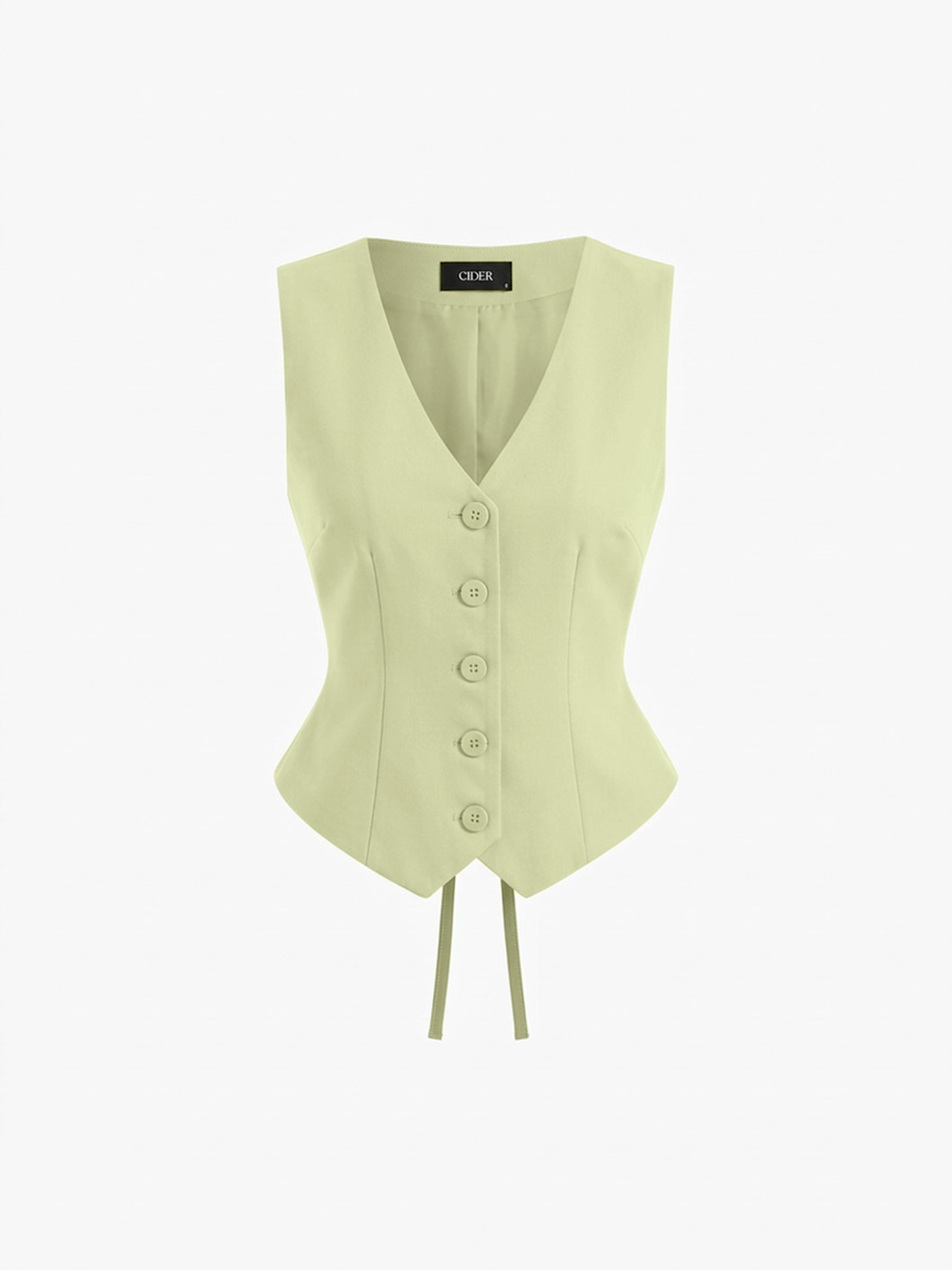 V-neck Knotted Cinched Waist Blazer Vest by CIDER