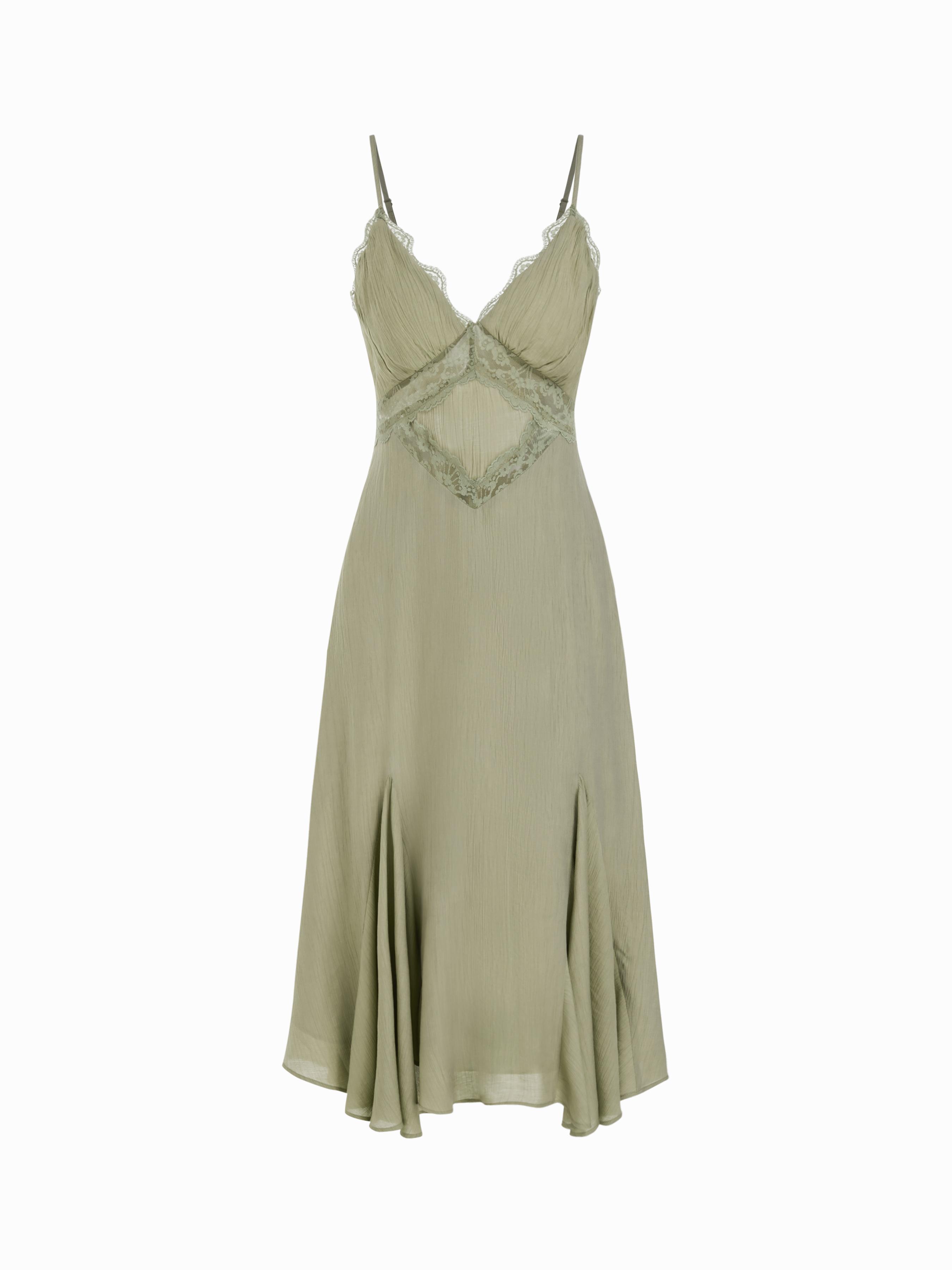 V-neck Lace Panel A-line Cami Midi Dress by CIDER