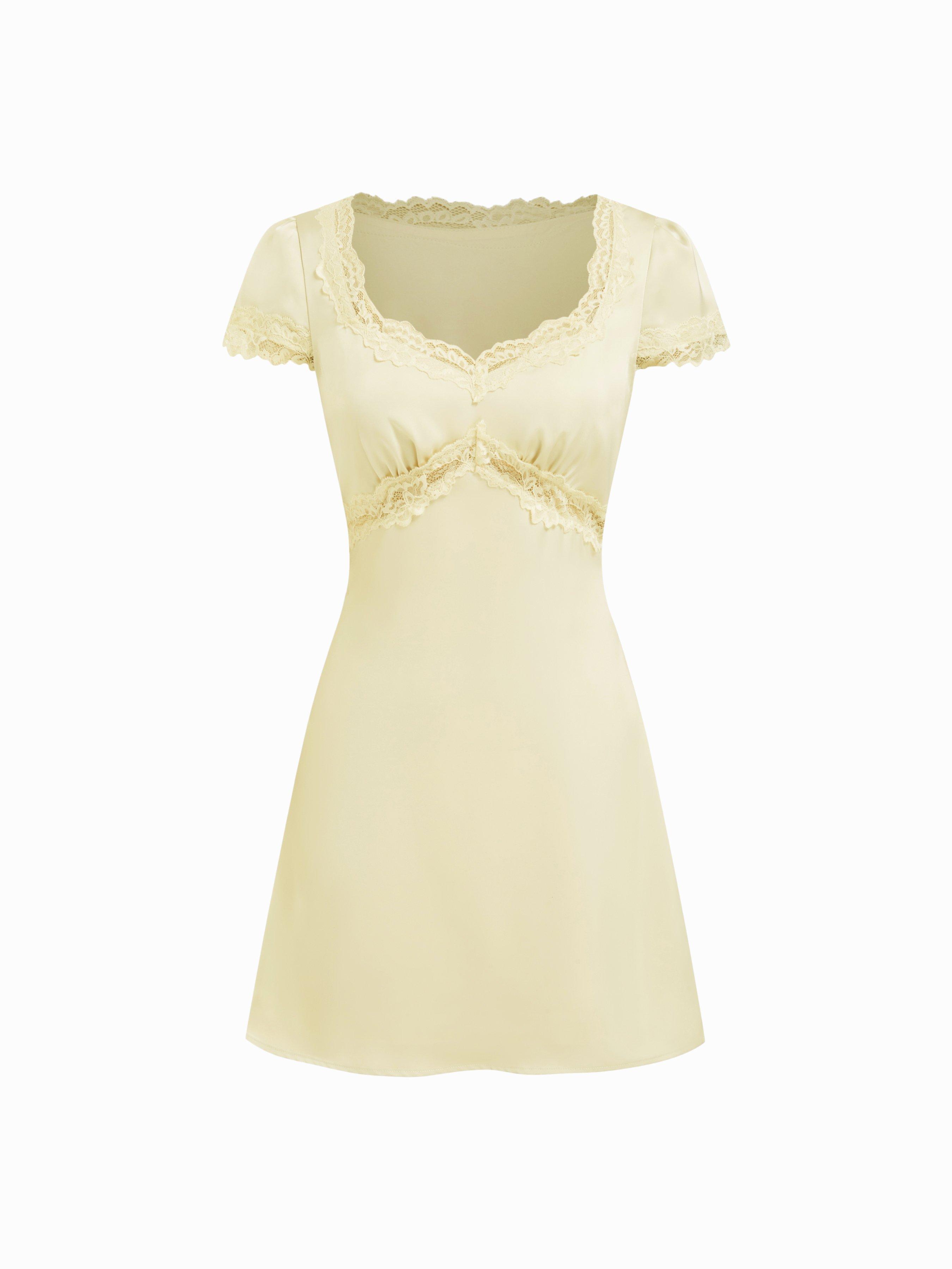 V-neck Lace Panel Slip Knotted Mini Dress by CIDER