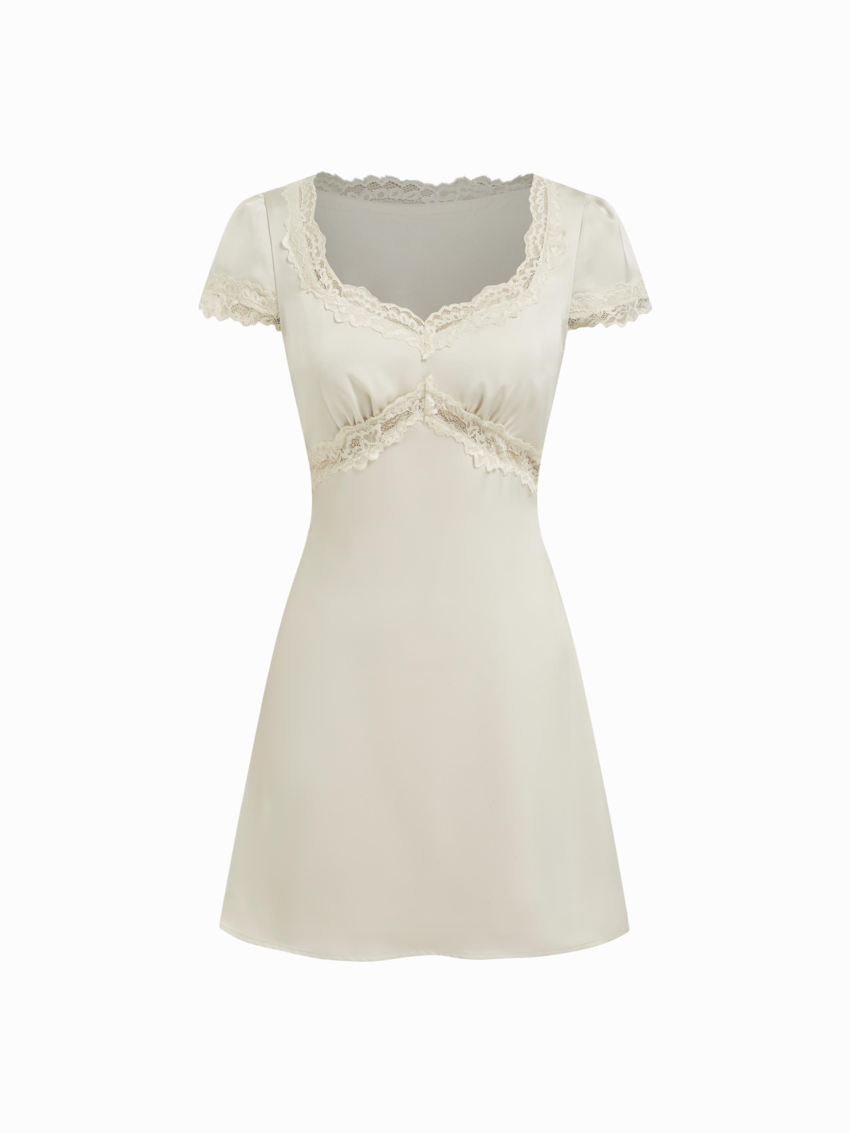 V-neck Lace Panel Slip Knotted Mini Dress by CIDER