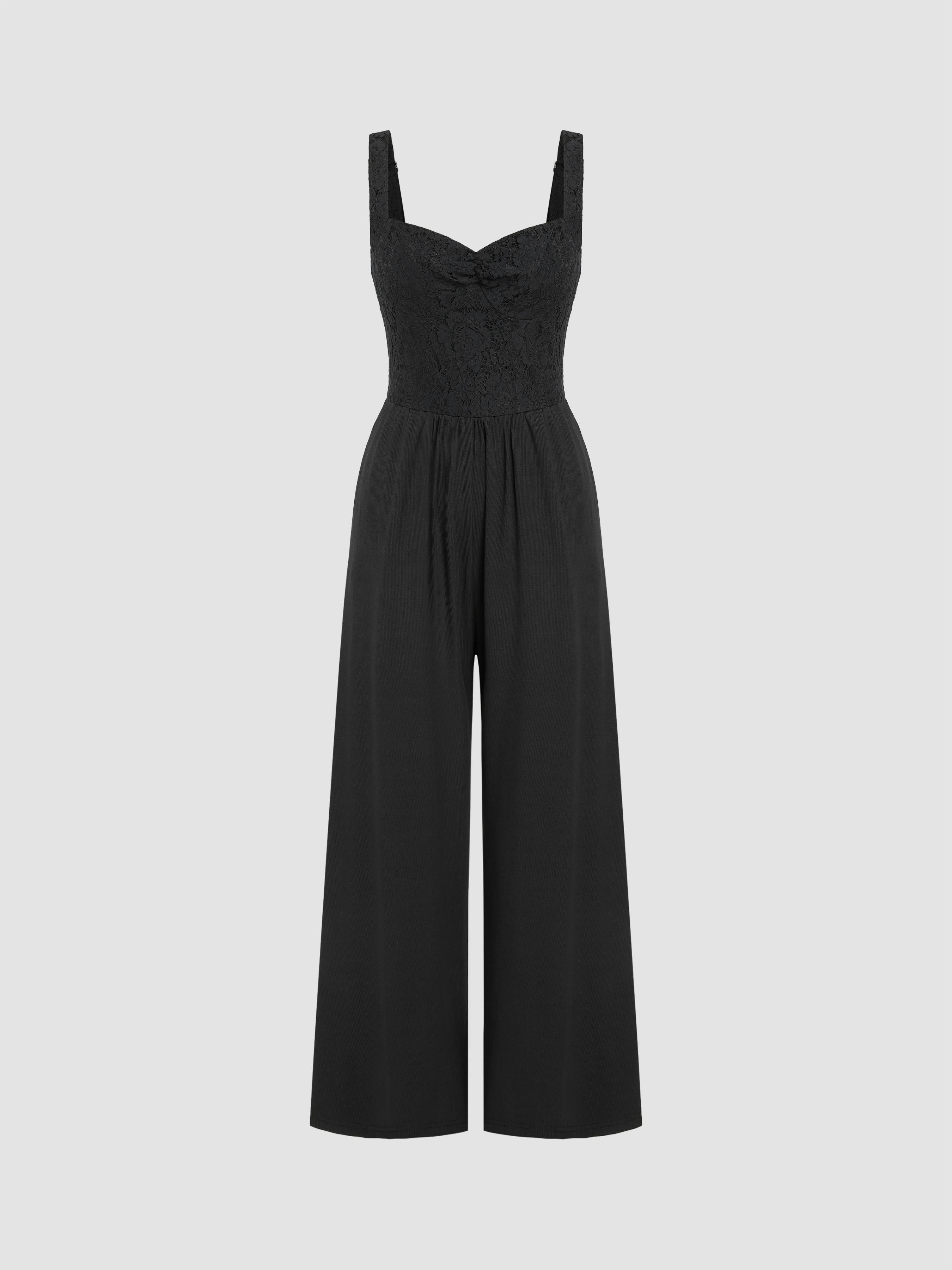 V-neck Lace Wide Leg Jumpsuit by CIDER
