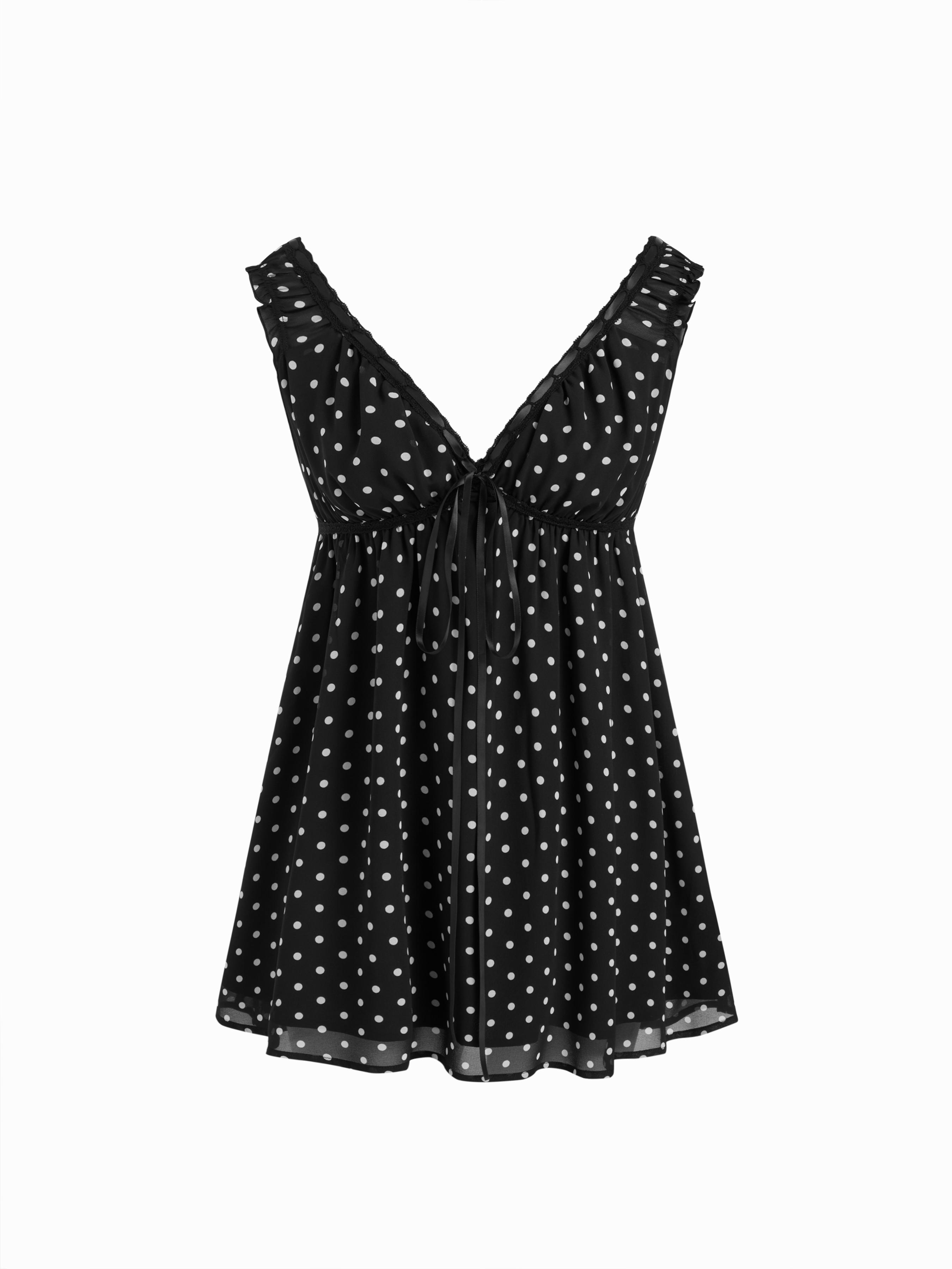 V-neck Leopard Drawstring Lace Trim Nightdress by CIDER