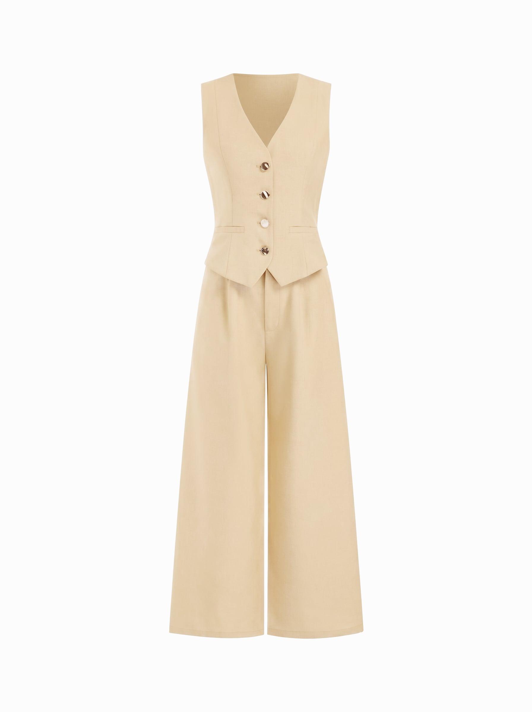 V-neck Metal Button Pocket Wide Leg Jumpsuit by CIDER