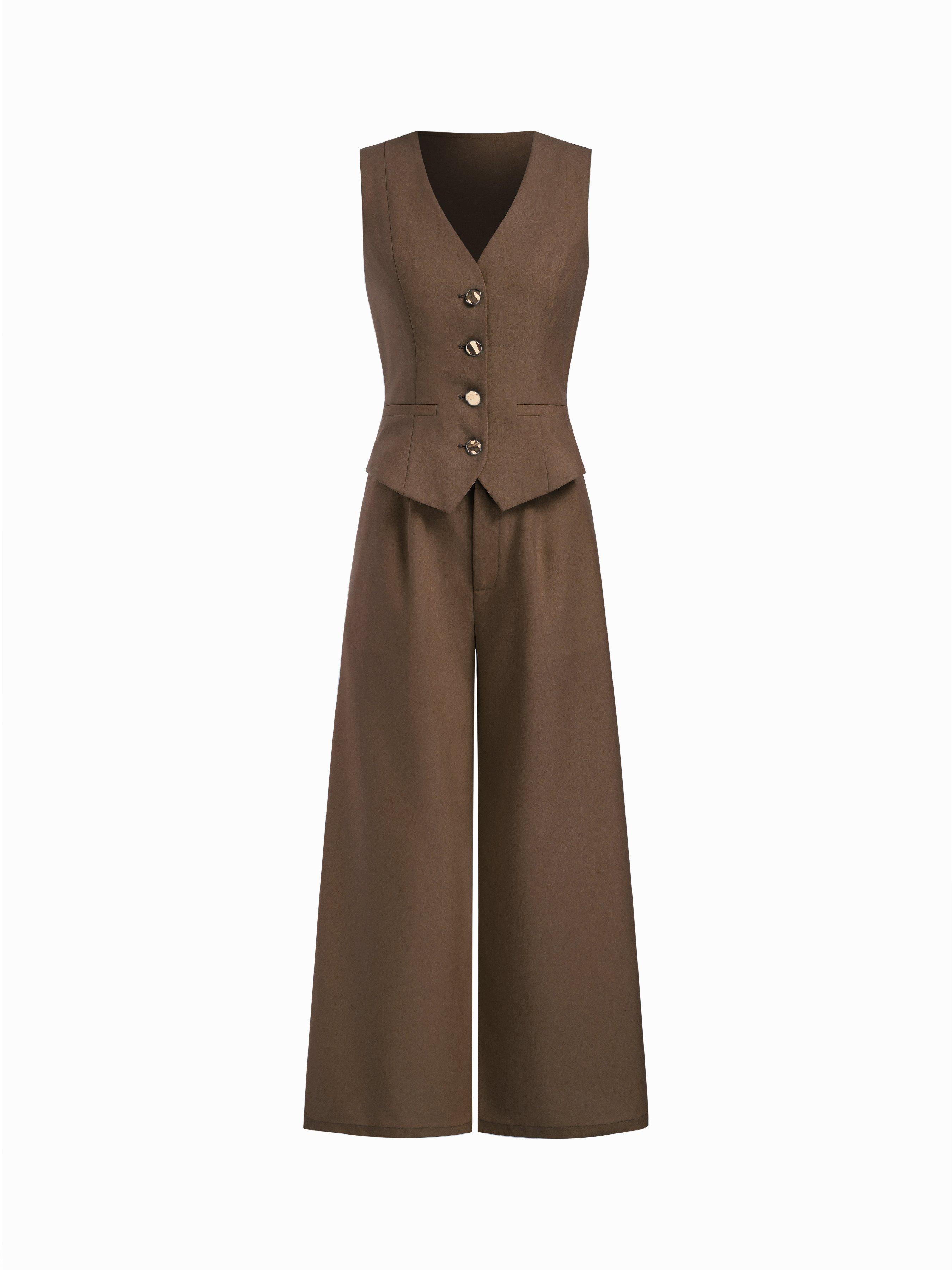 V-neck Metal Button Pocket Wide Leg Jumpsuit by CIDER
