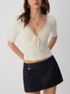 V-neck Middle Sleeve Lace Trim Tie Front Top by CIDER V-neck Middle Sleeve Lace Trim Tie Front Top by CIDER