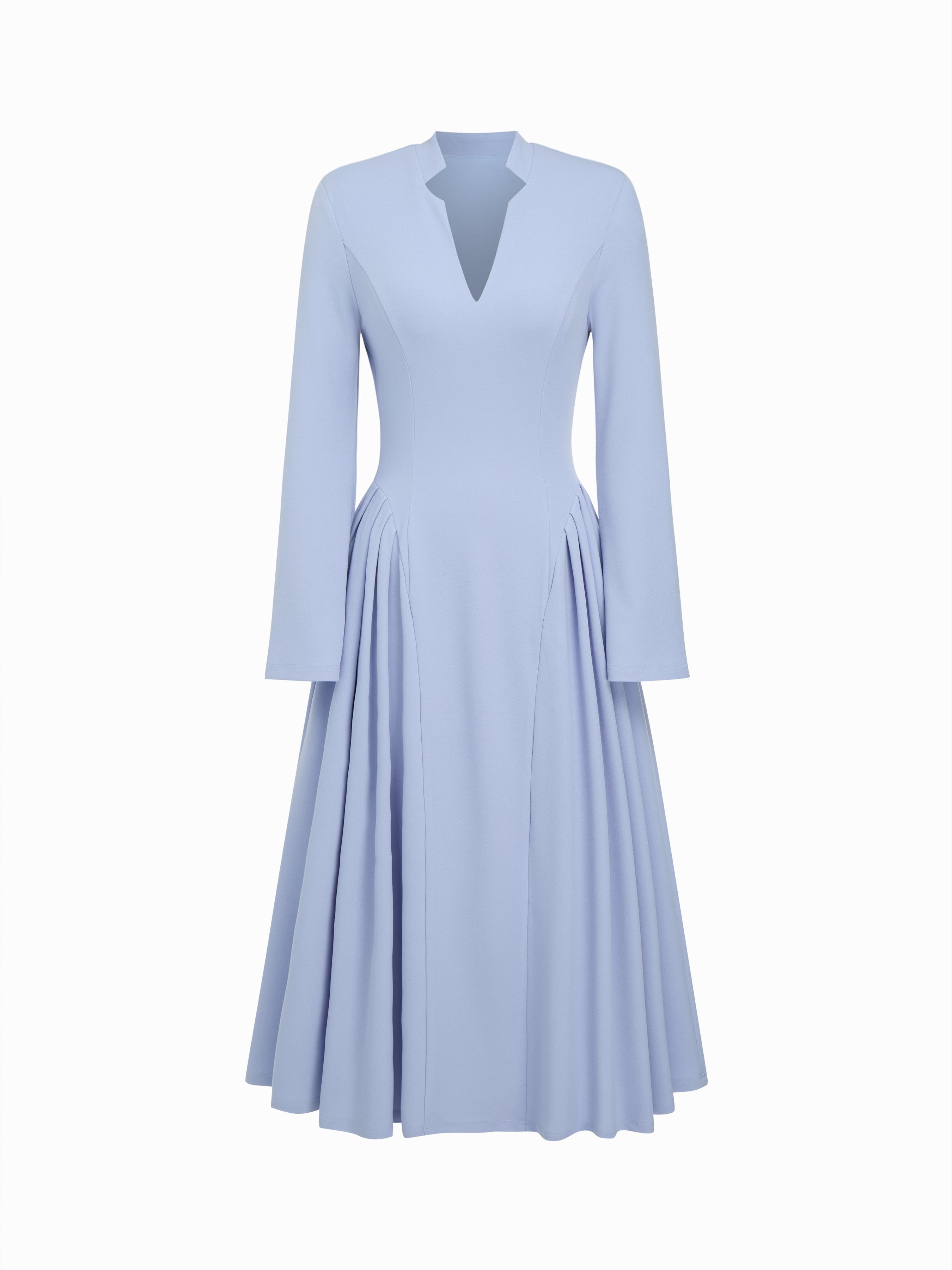 V-neck Pleated Flared Maxi Dress by undefined V-neck Pleated Flared Maxi Dress by undefined