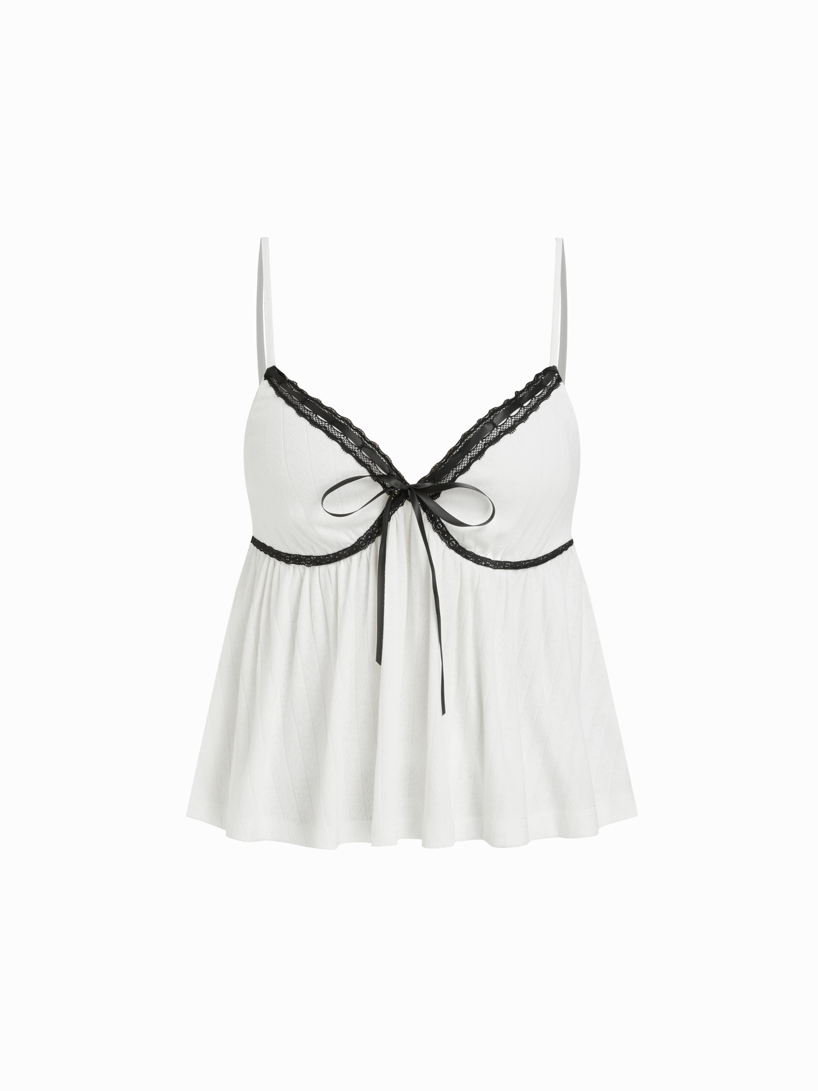 V-neck Polka Dot Contrasting Binding Cami Top by CIDER