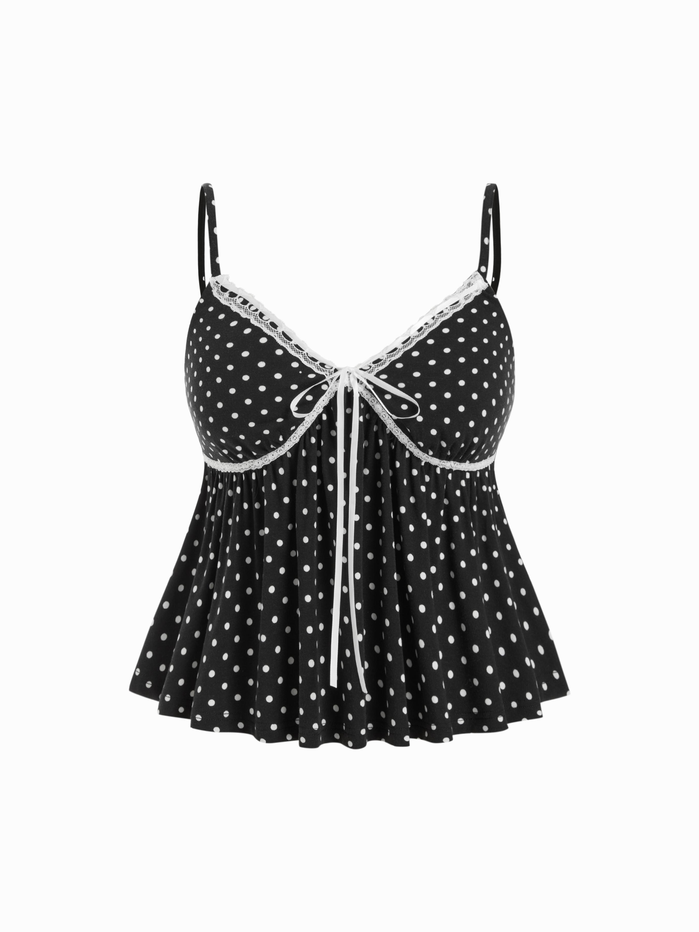 V-neck Polka Dot Contrasting Binding Cami Top Curve & Plus by CIDER