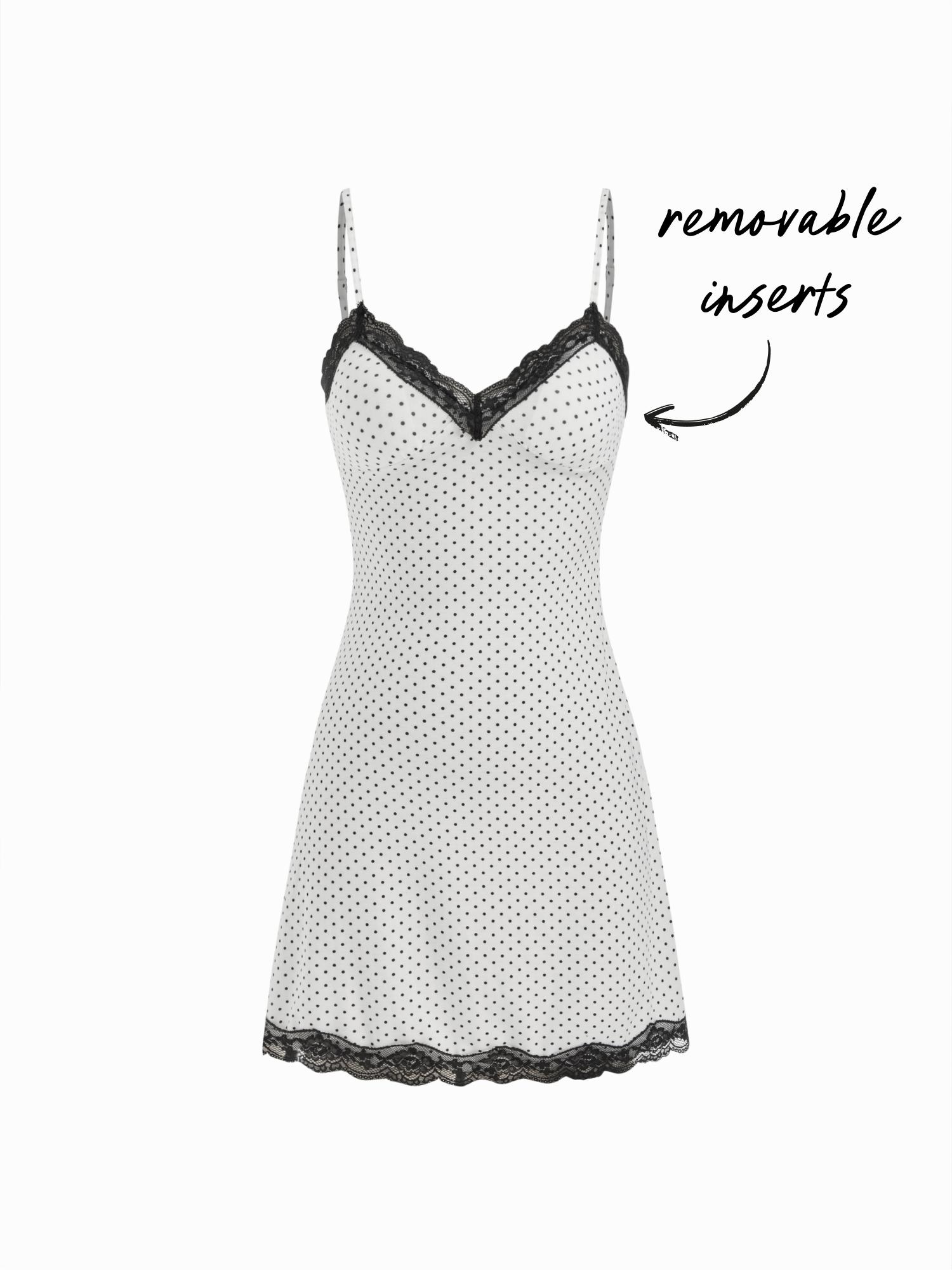 V-neck Polka Dot Lace Trim Mini Nightdress With Removable Padding by CIDER