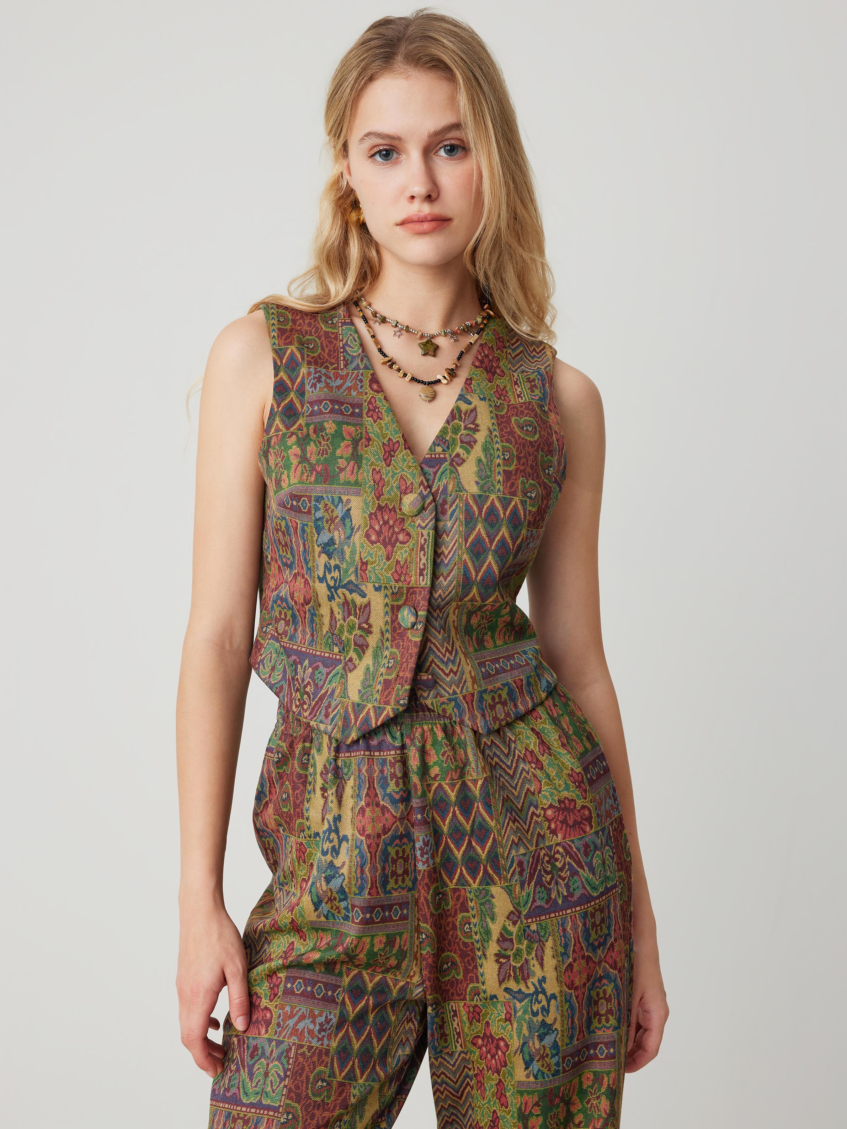 V-neck Retro Aztec Graphic Vest by CIDER