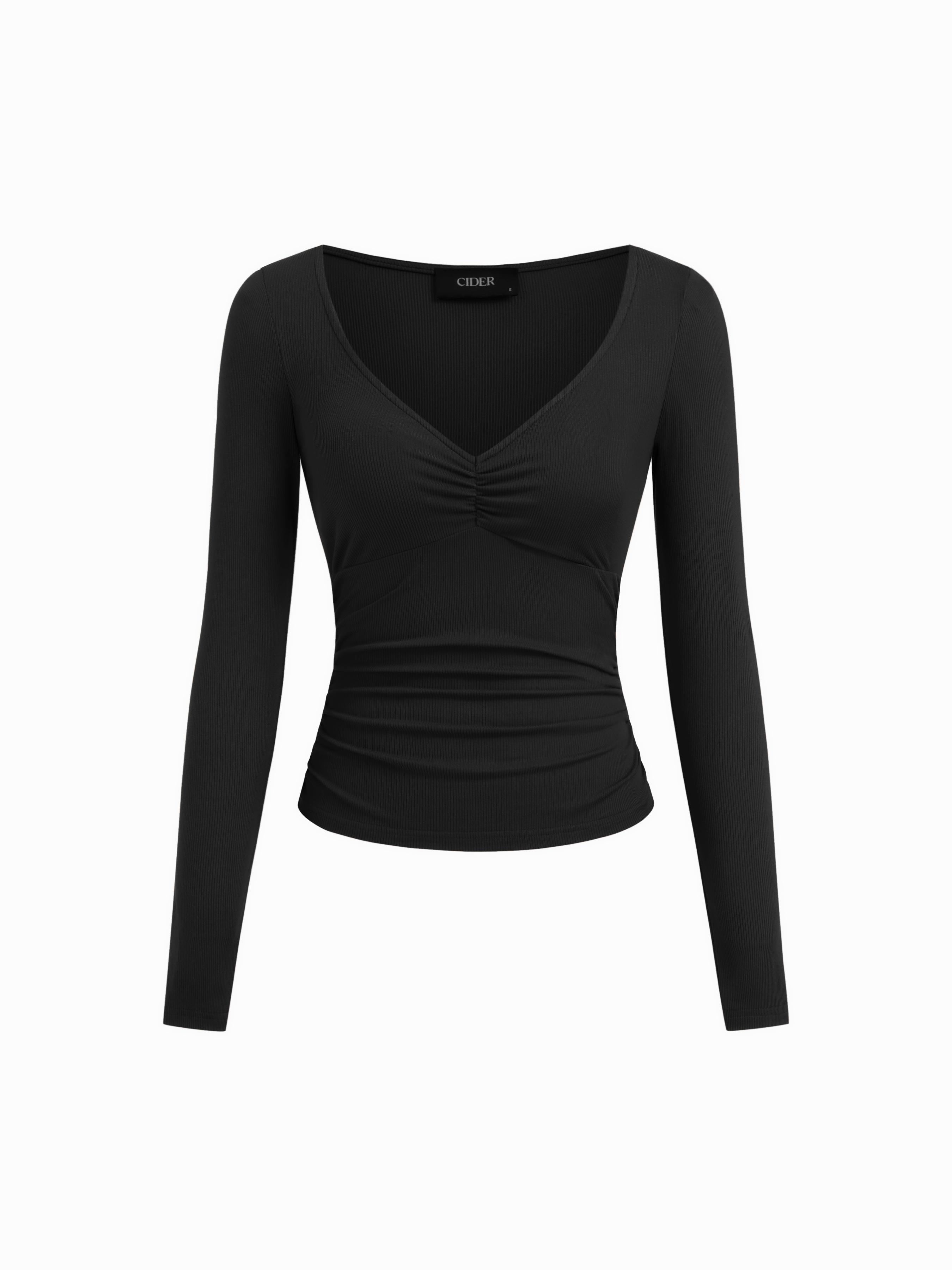 V-neck Ruched Long Sleeve Tee by CIDER