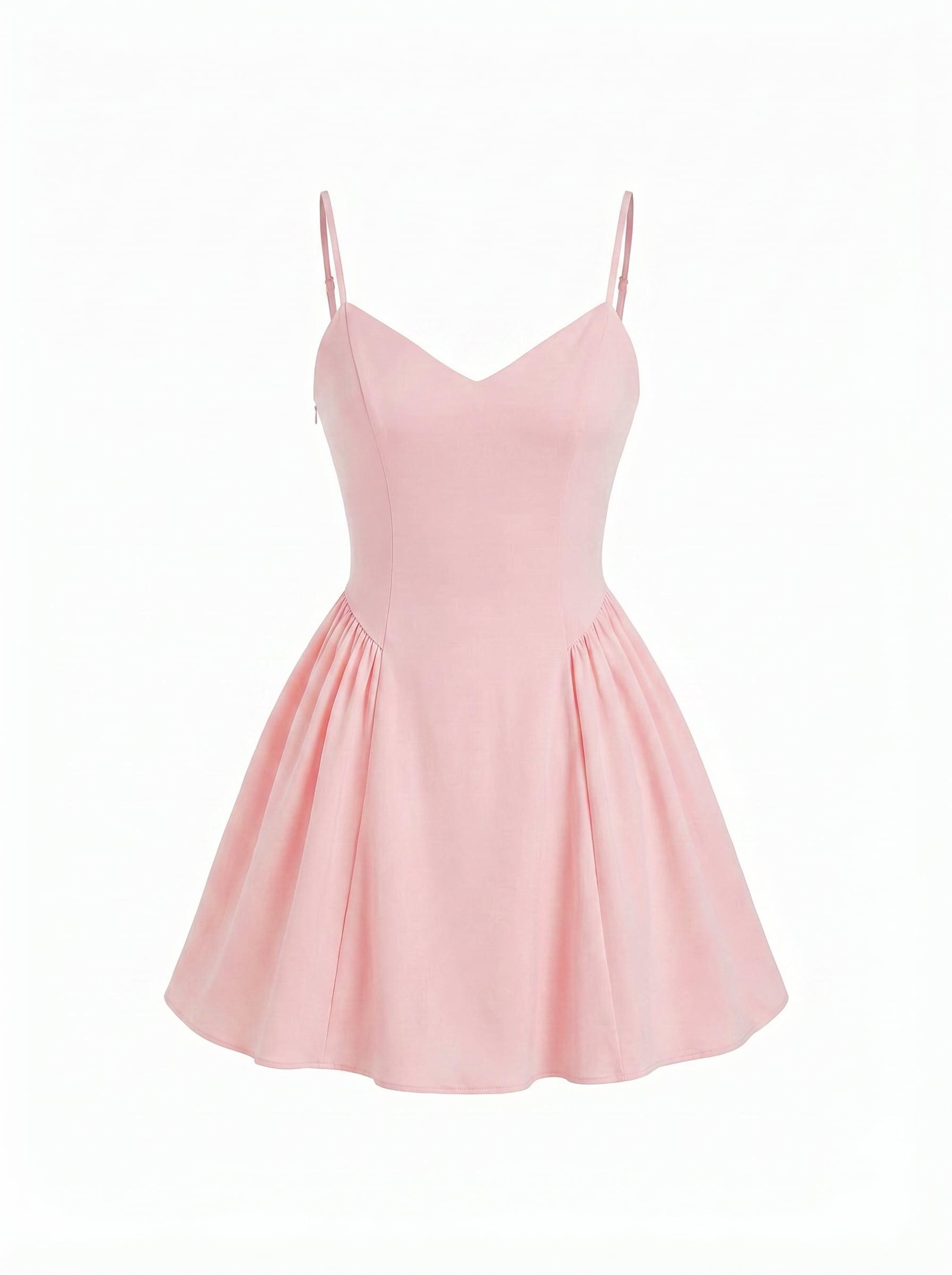V-neck Ruched Mid Rise Shirred Flared Mini Dress by CIDER