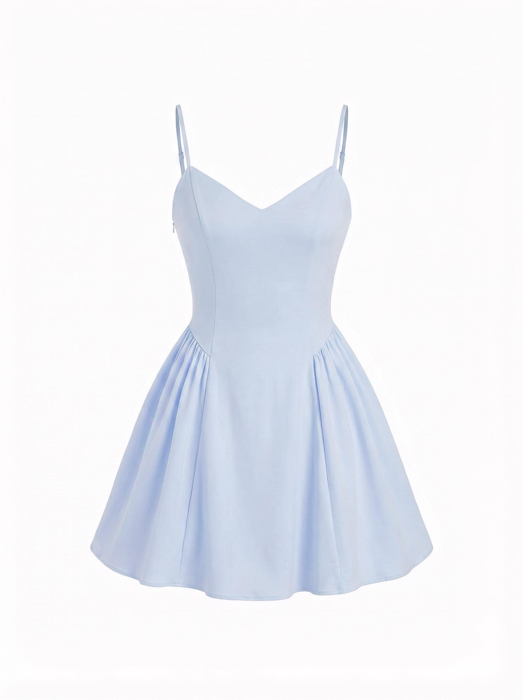 V-neck Ruched Mid Rise Shirred Flared Mini Dress by CIDER