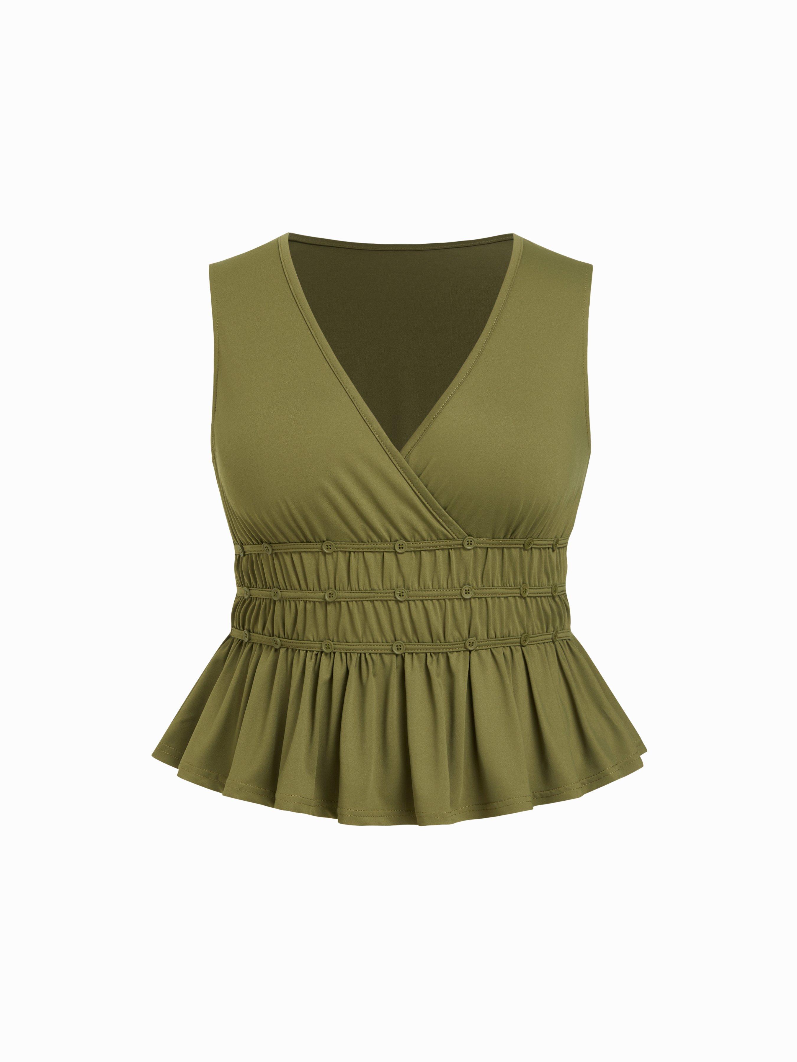 V-neck Ruched Ruffle Hem Tank Top Curve & Plus by CIDER