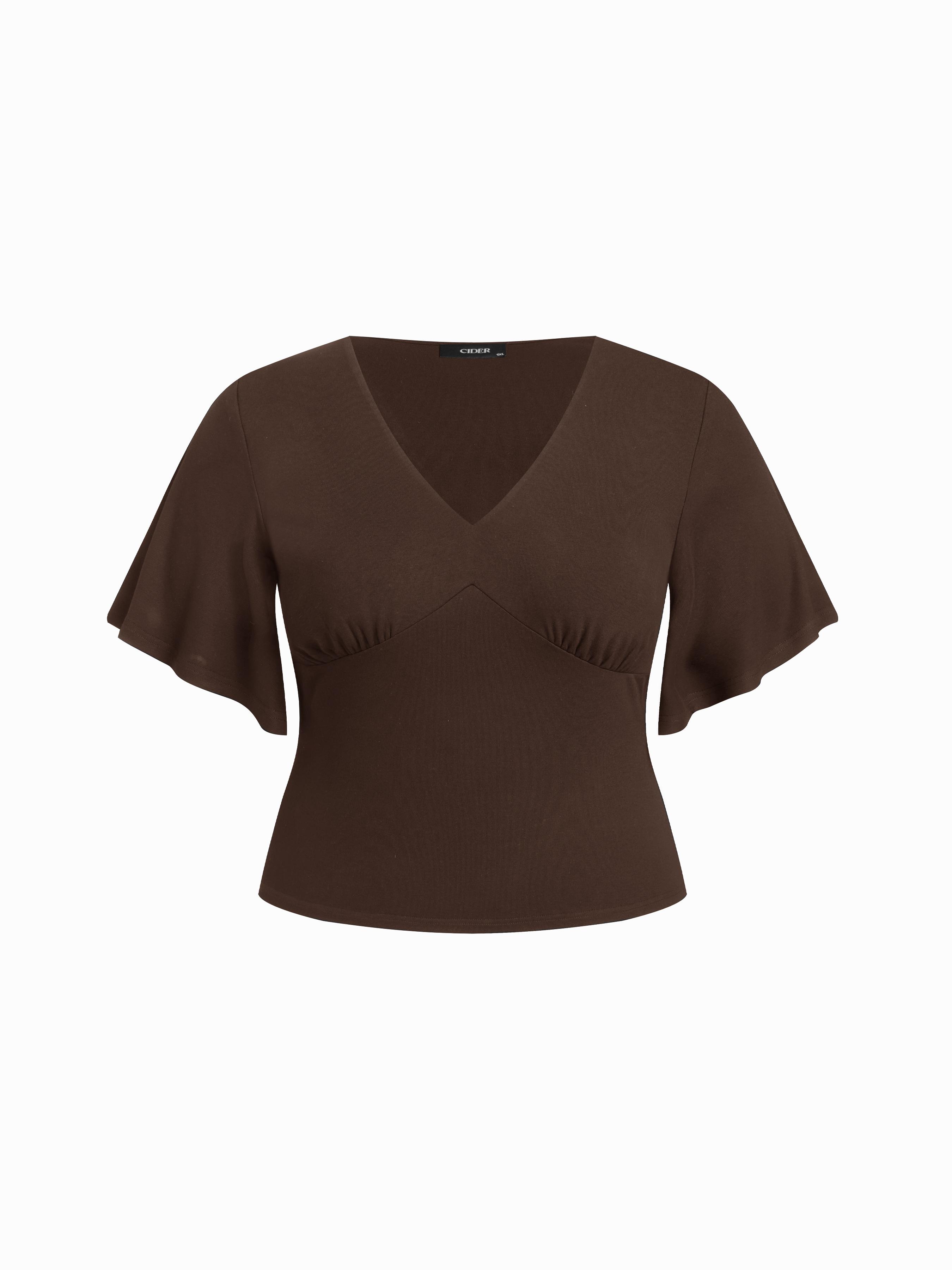 V-neck Ruched Short Bell Sleeve Top Curve & Plus by CIDER