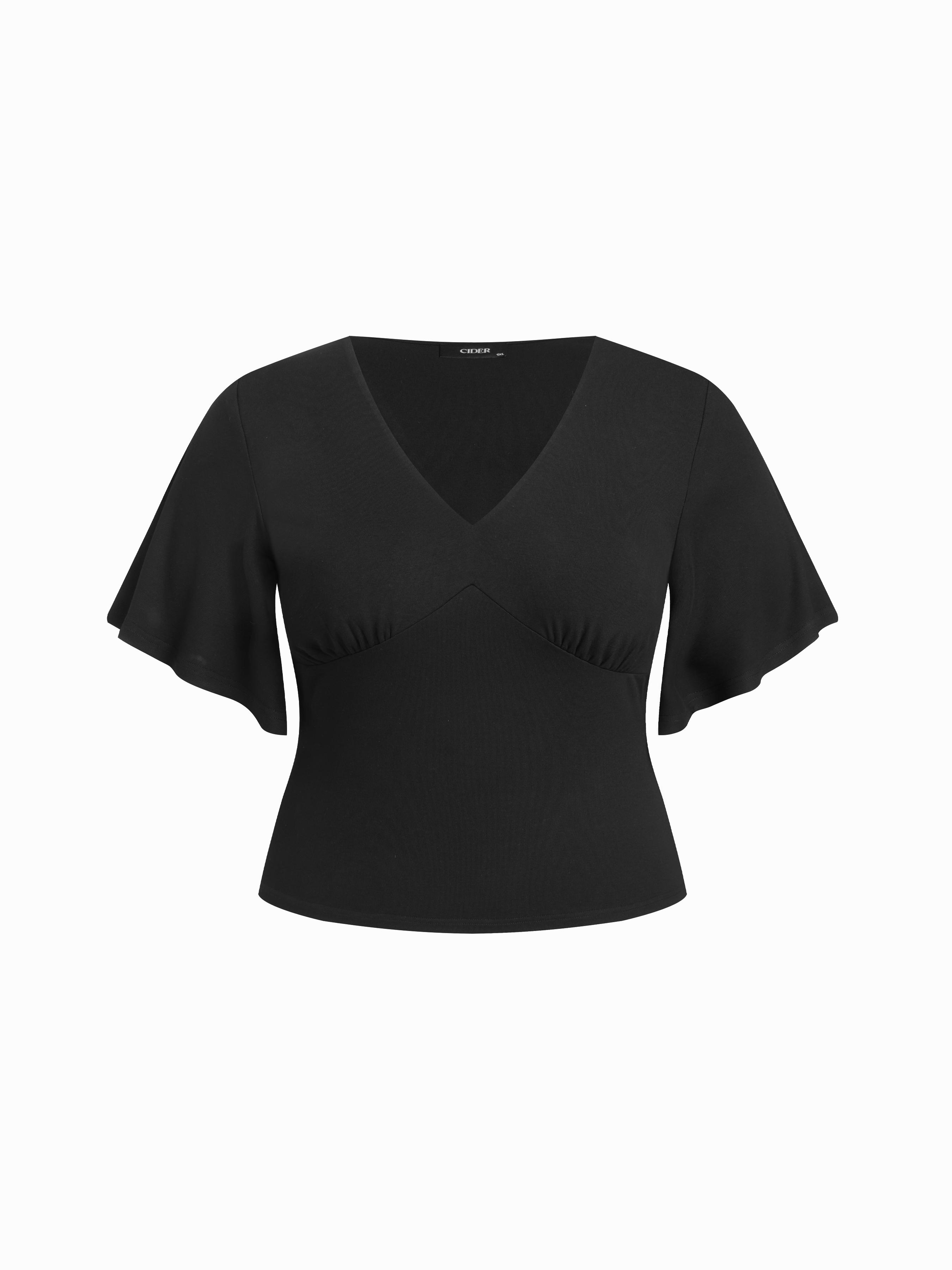 V-neck Ruched Short Bell Sleeve Top Curve & Plus by CIDER