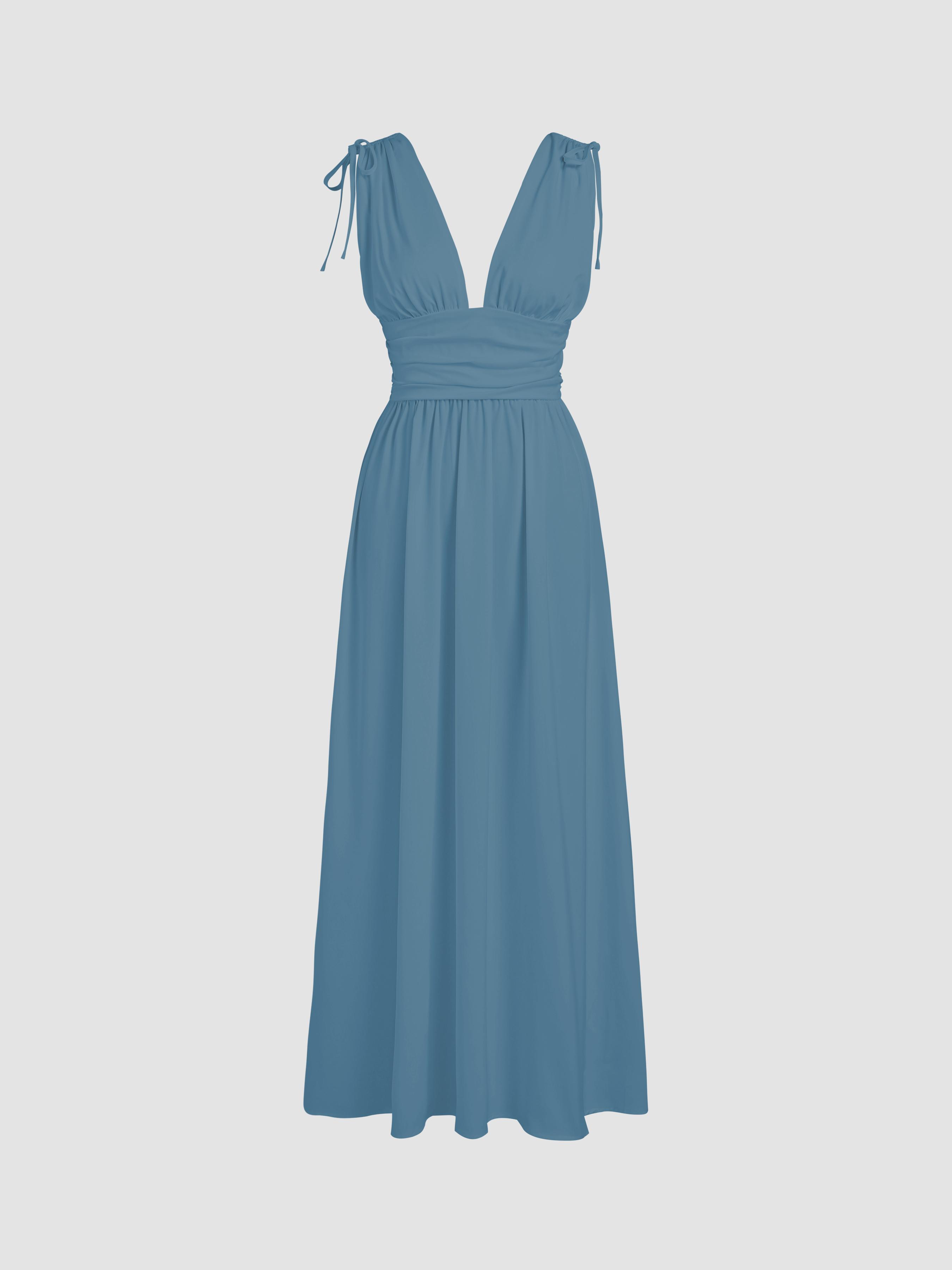 V-neck Ruffle Backless Maxi Dress by CIDER