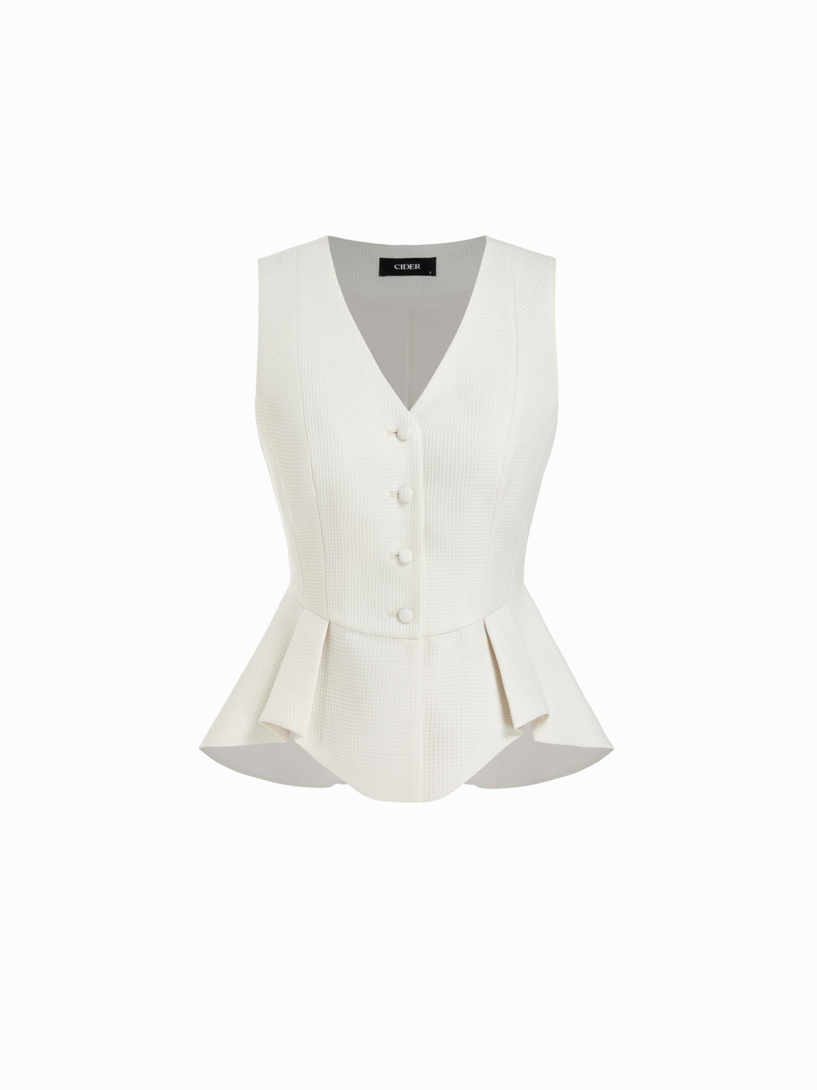 V-neck Ruffle Hem Peplum Blazer Vest by CIDER