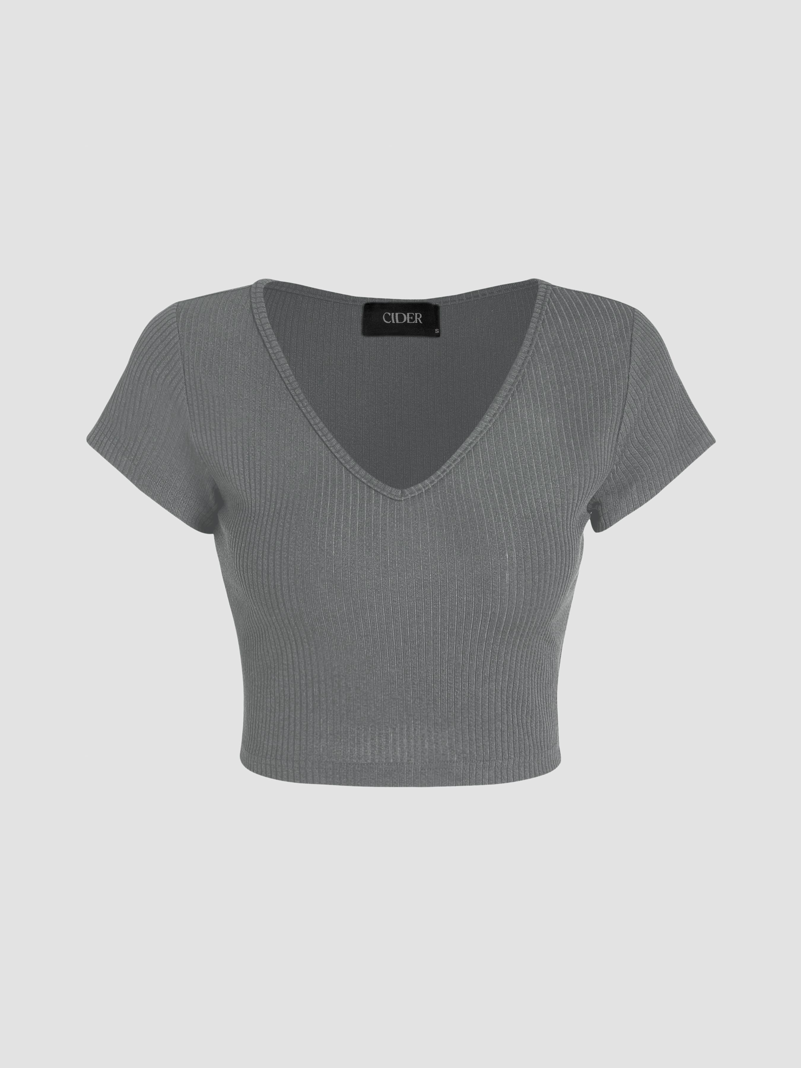 V-neck Short Sleeve Crop Tee & Knotted Wide Leg Pants Set by CIDER