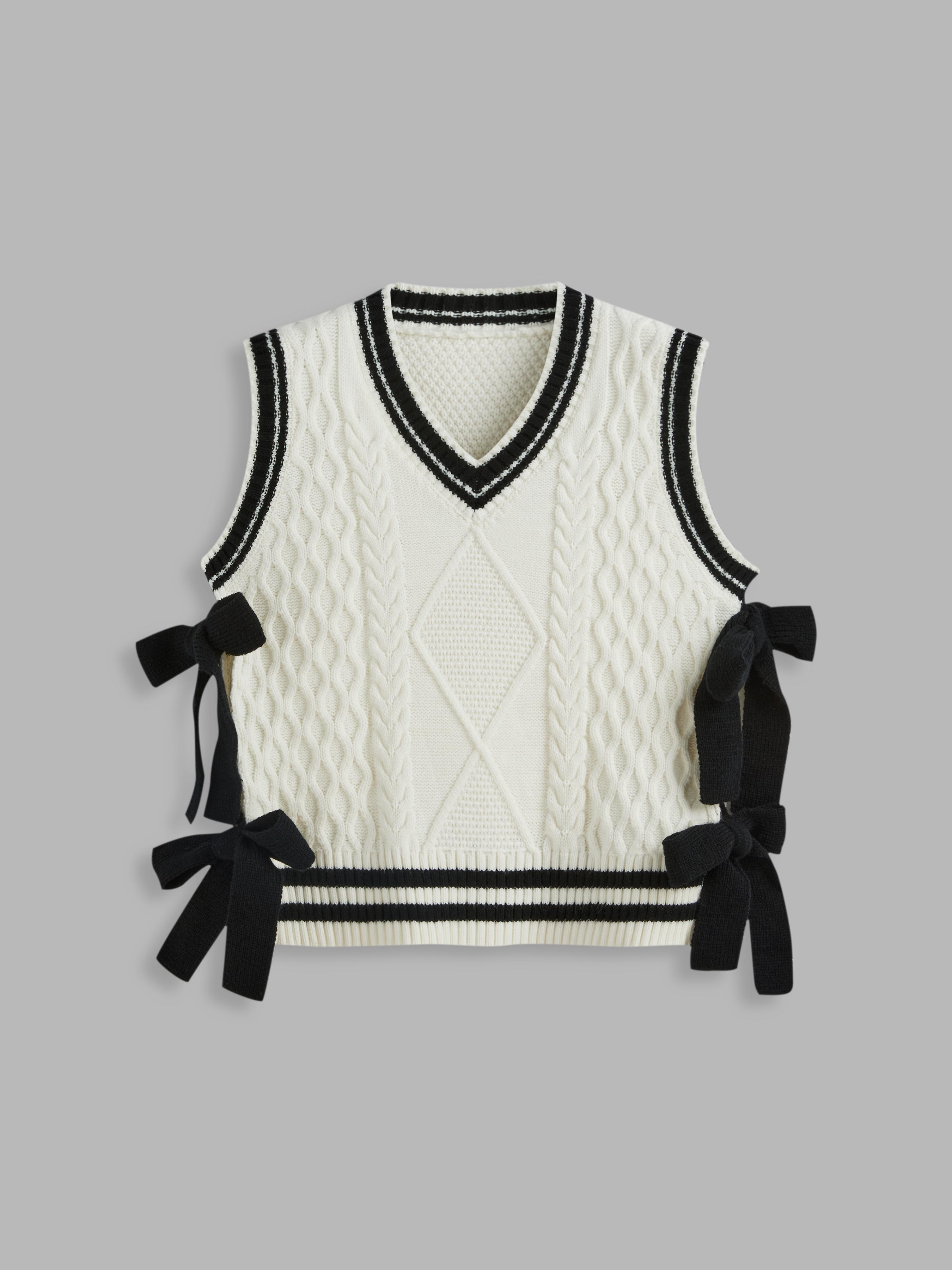 V-neck Solid Bowknot Knitted Vest by CIDER