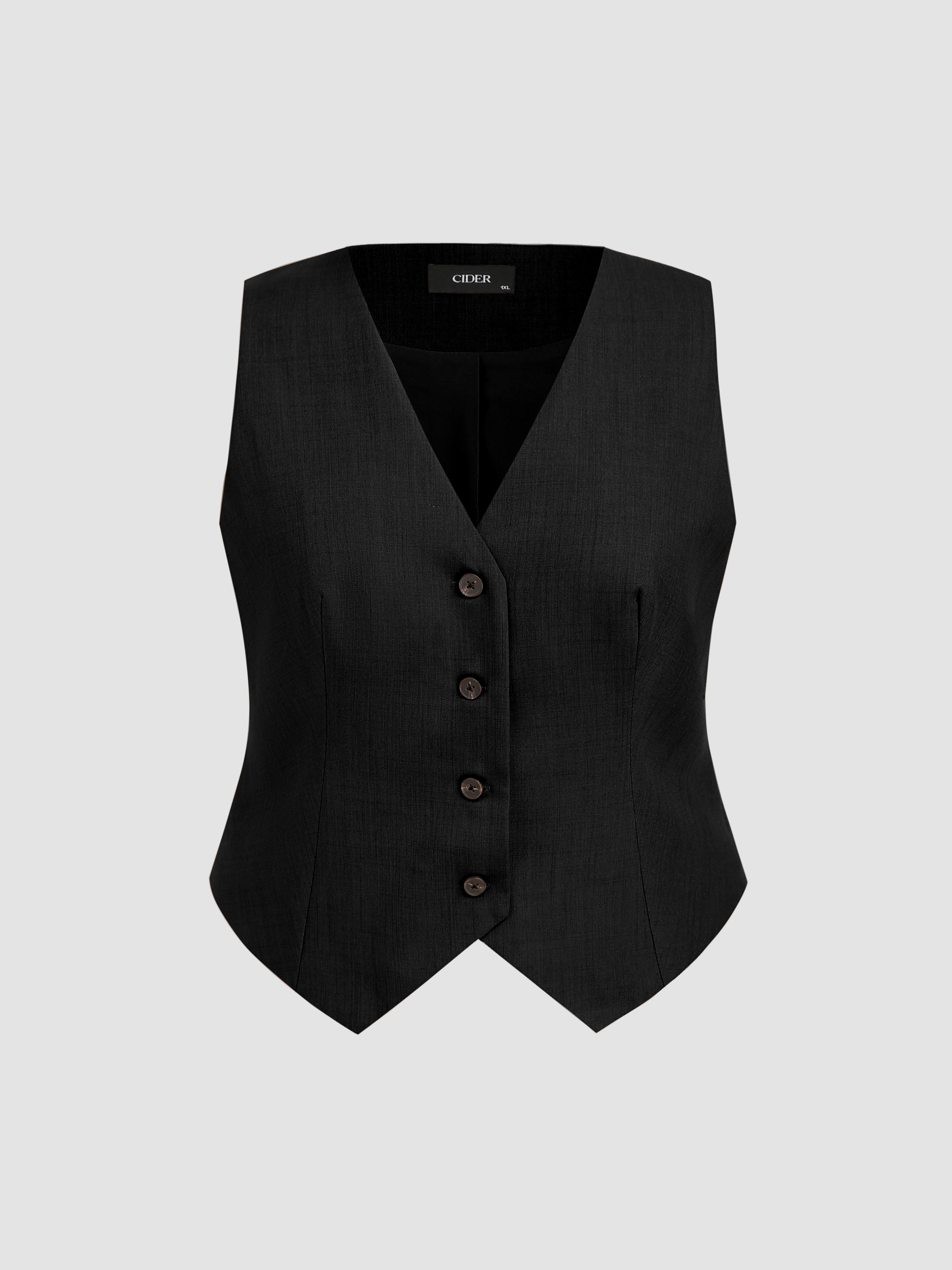 V-neck Solid Button Vest Curve & Plus by CIDER