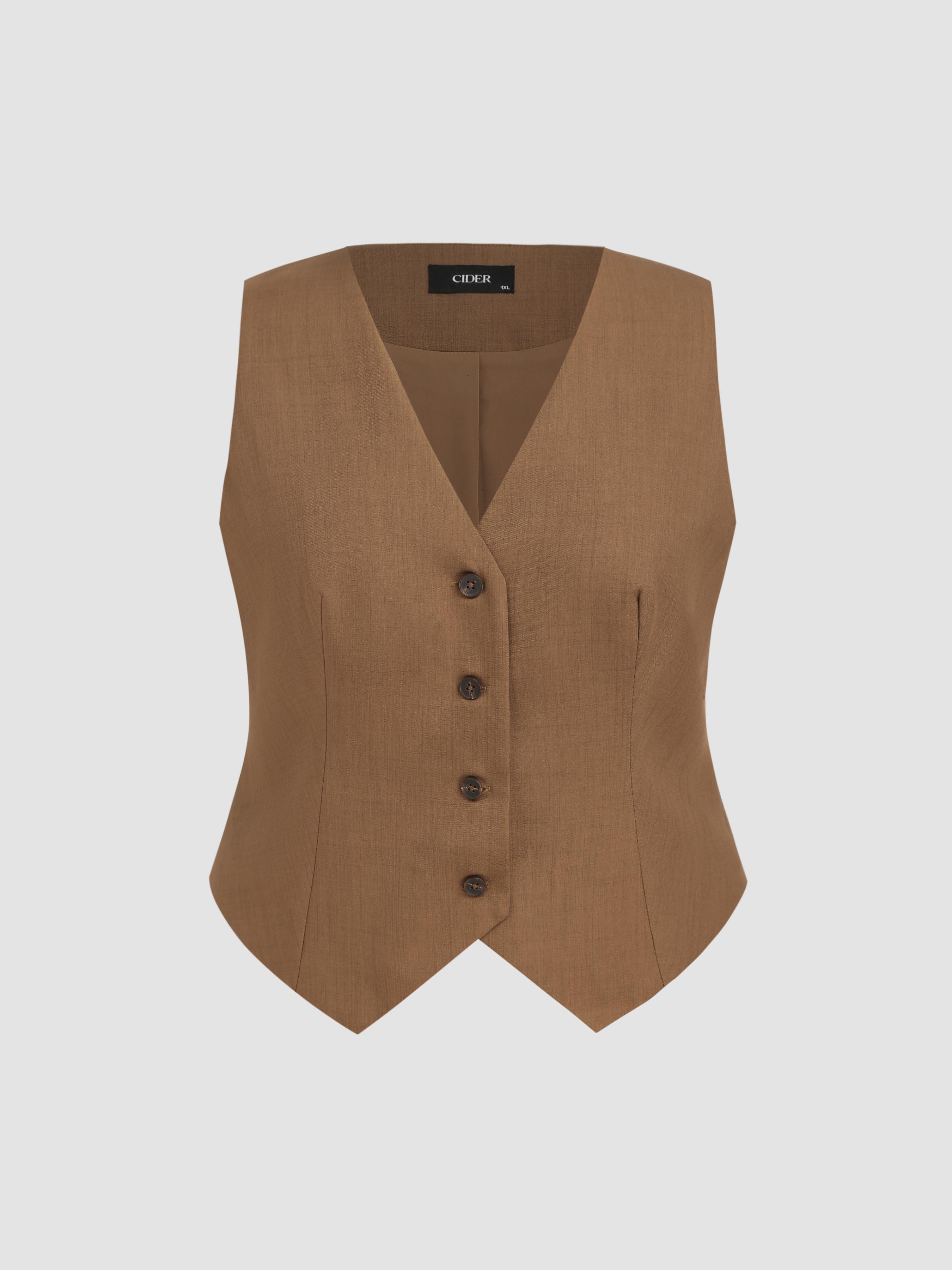 V-neck Solid Button Vest Curve & Plus by CIDER