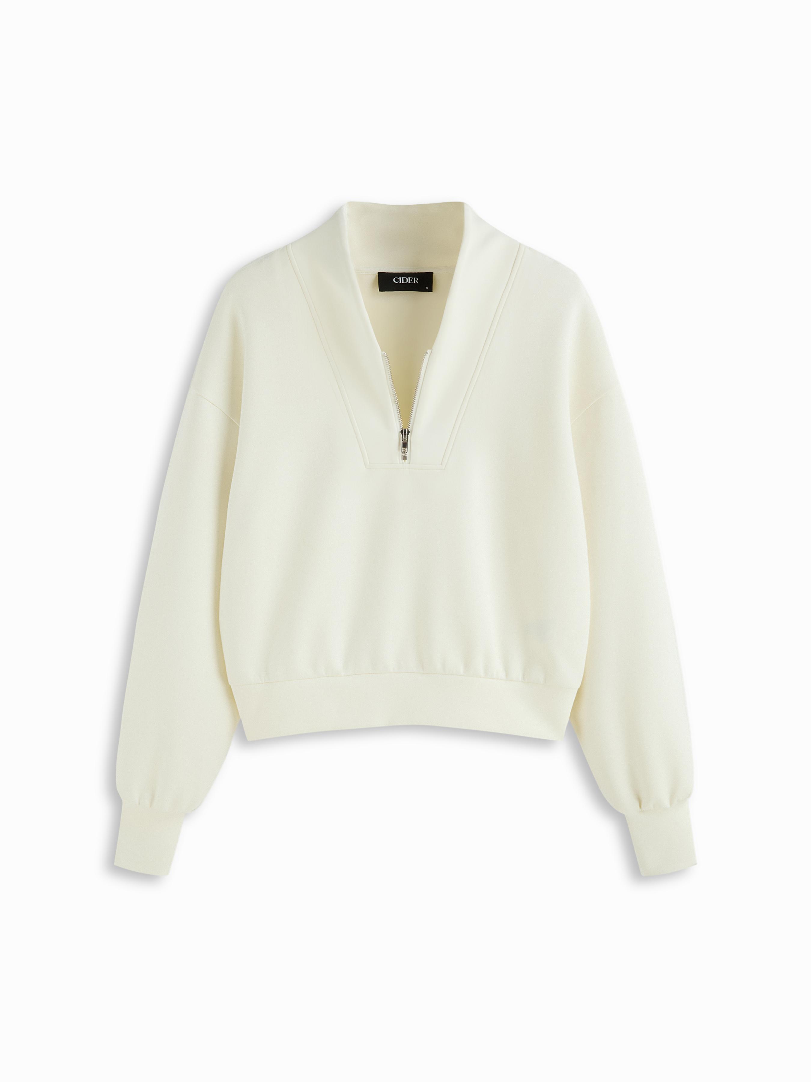V-neck Solid Half Zip Sweatshirt by CIDER